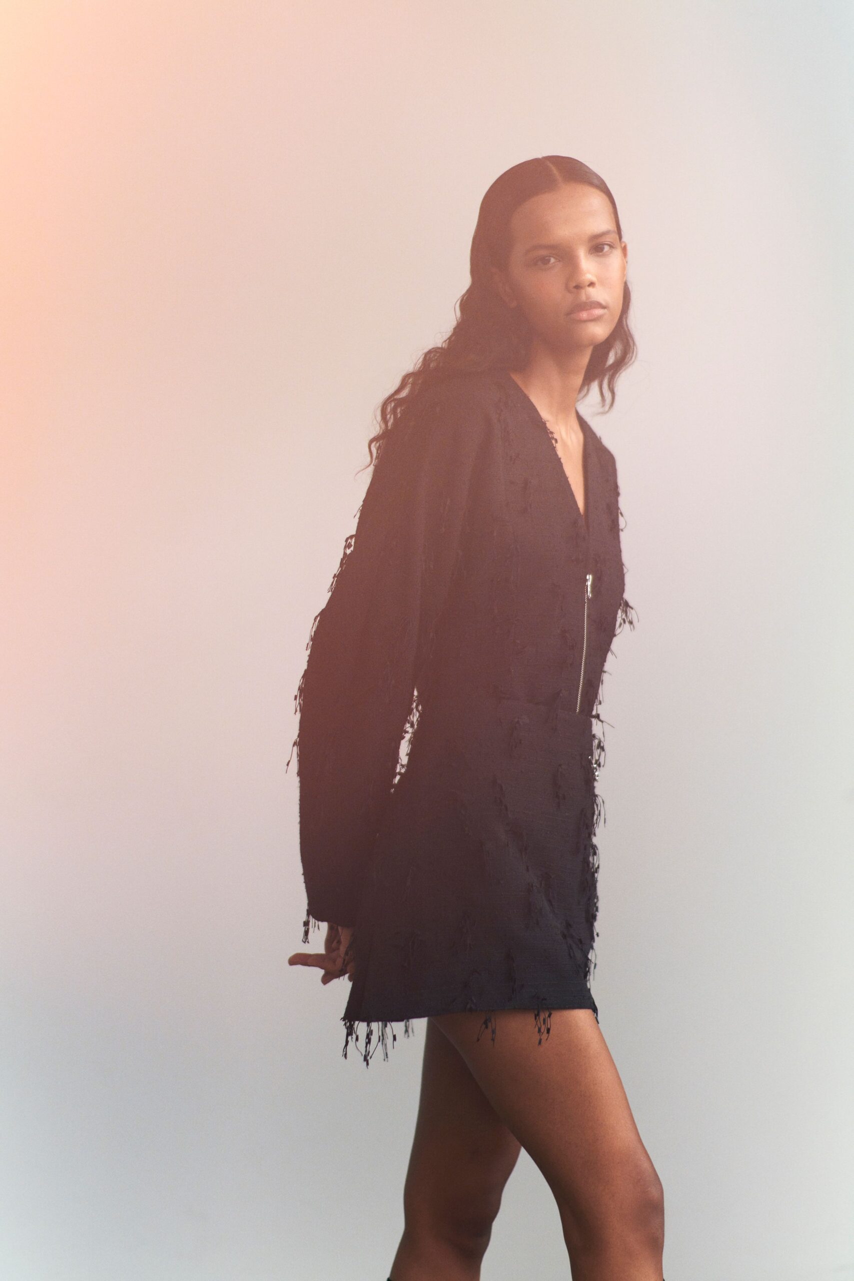 black lace fringed mini-dress