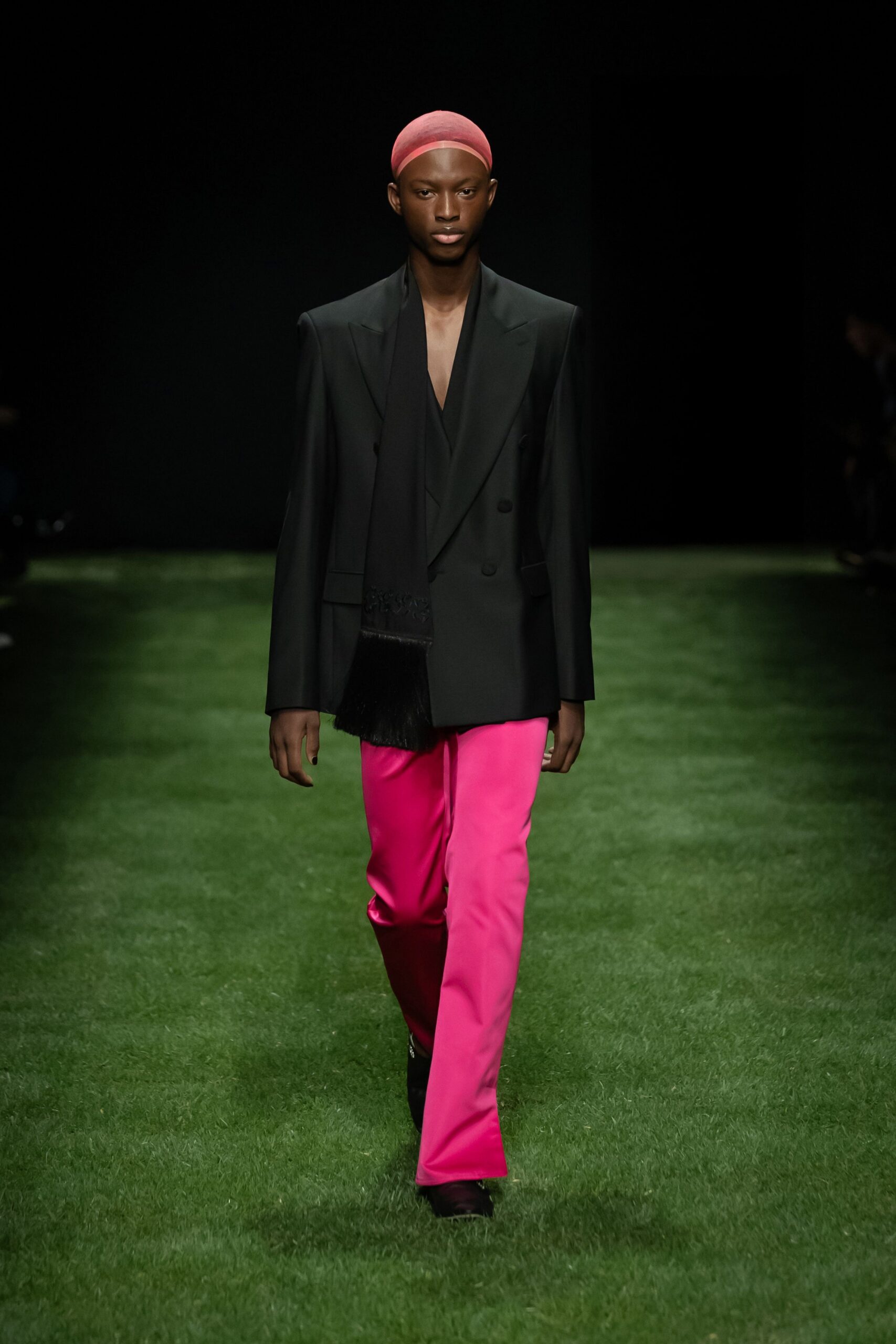 black blazer pink pants