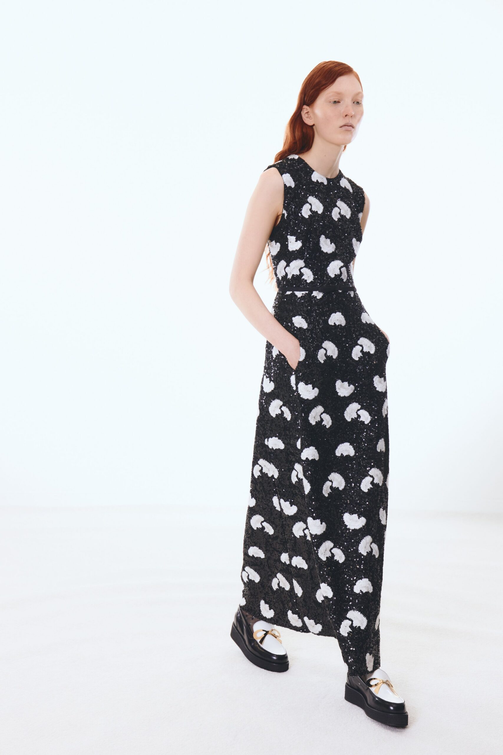 black and white printed maxi dress