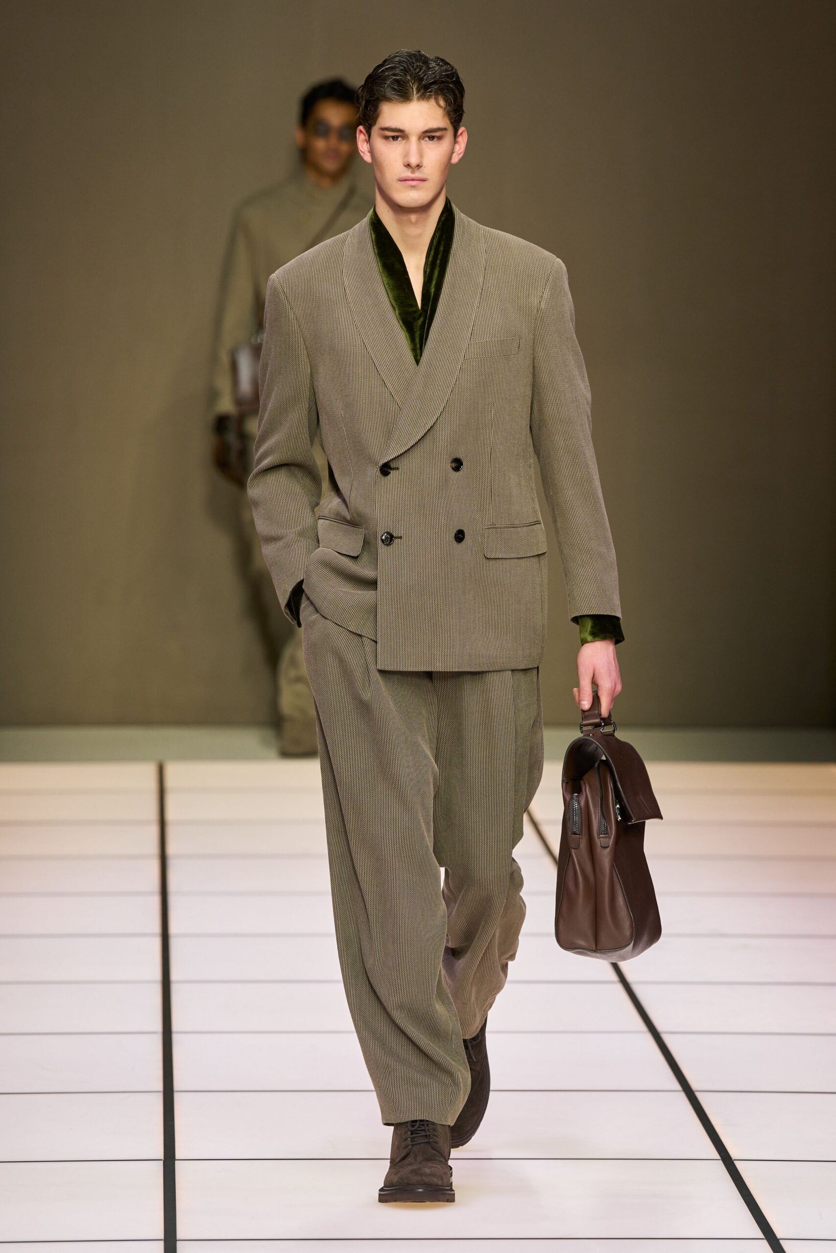 brown striped tailored suit