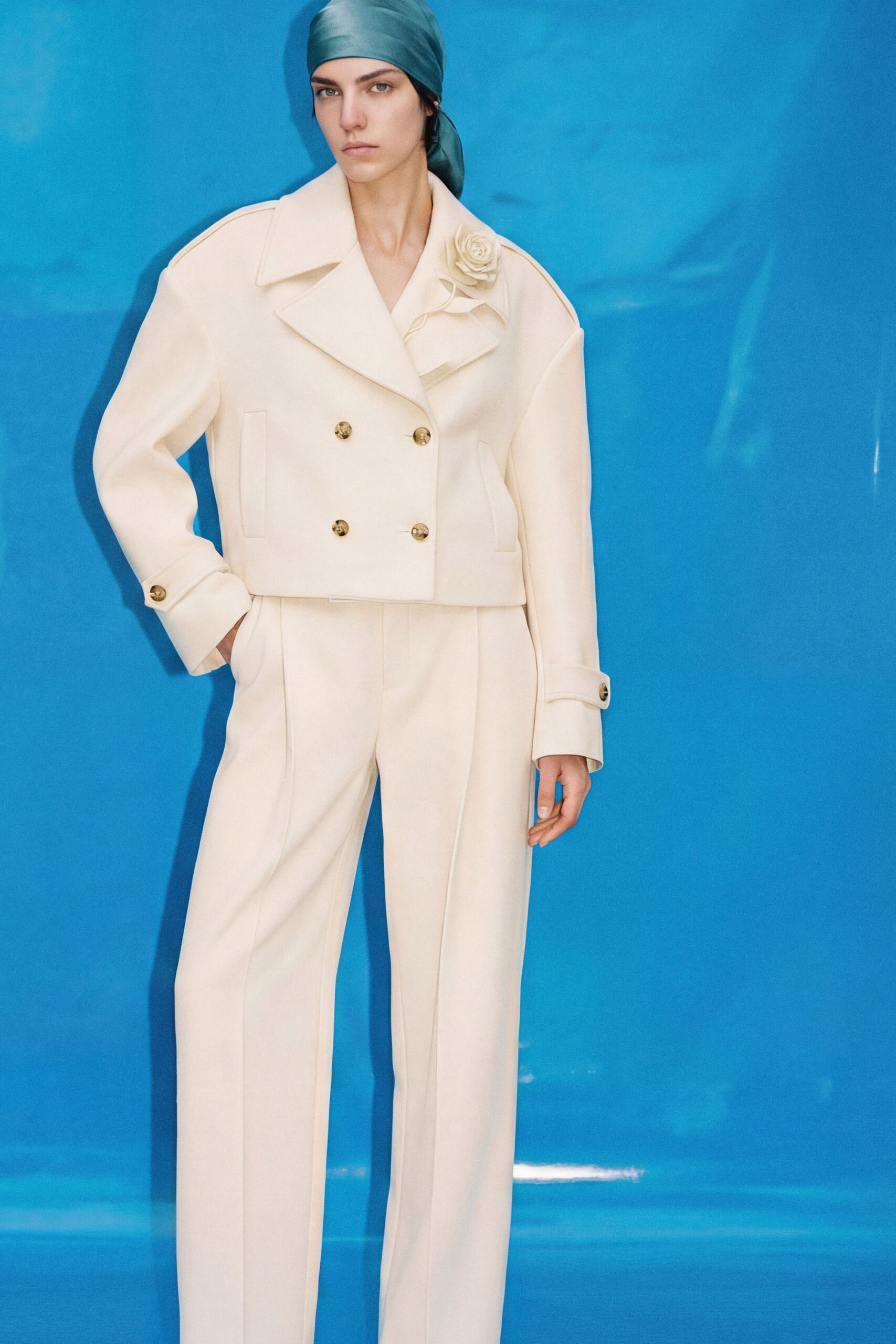 white wool tailored straight-leg pants