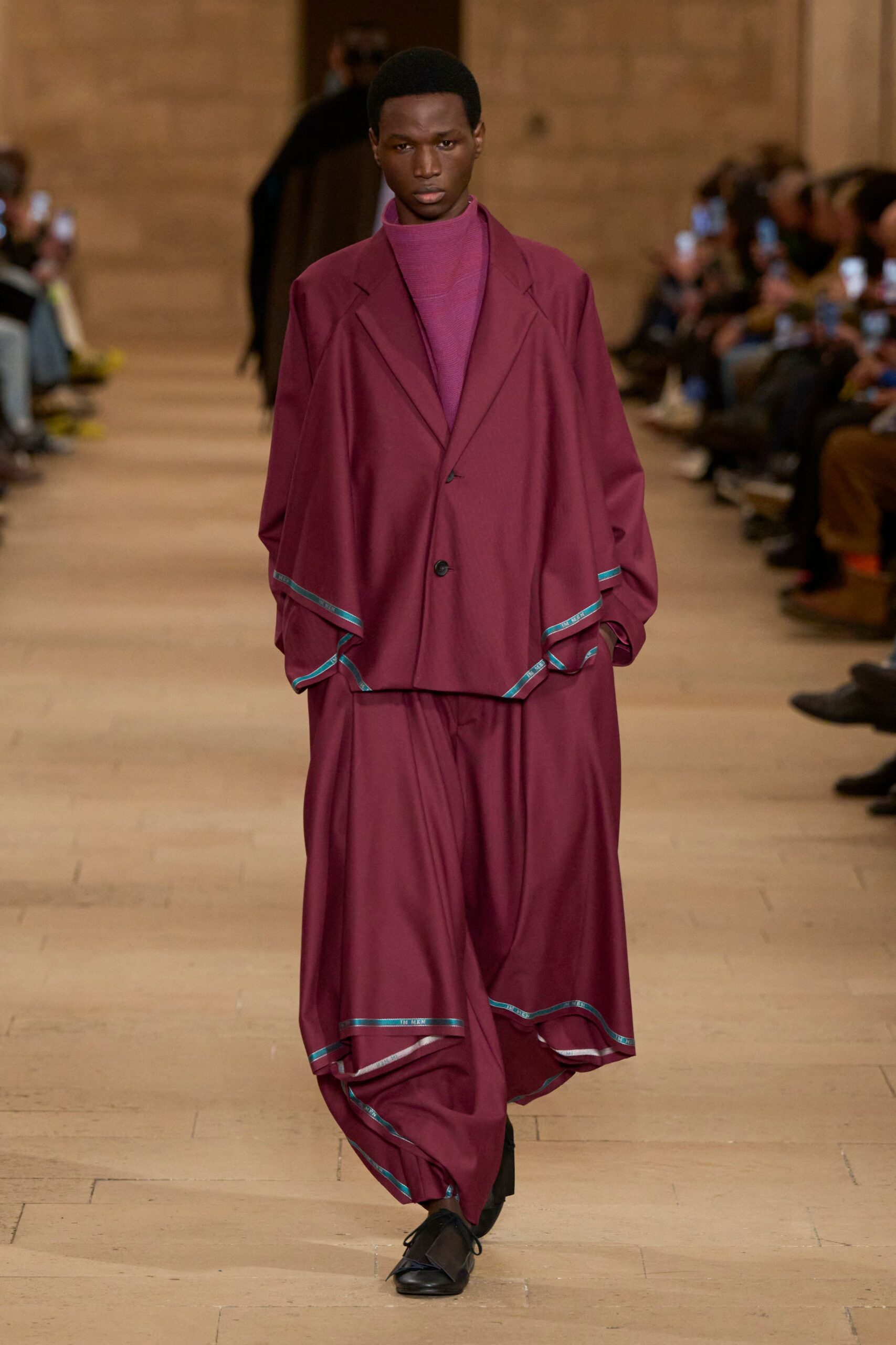 oversized maroon blazer with relaxed pants