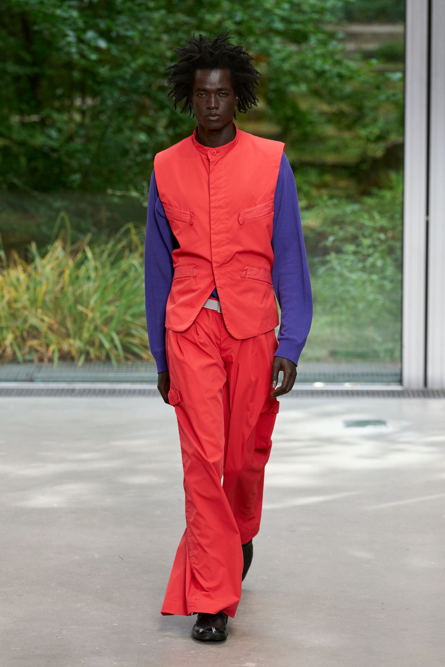red fitted flared pants