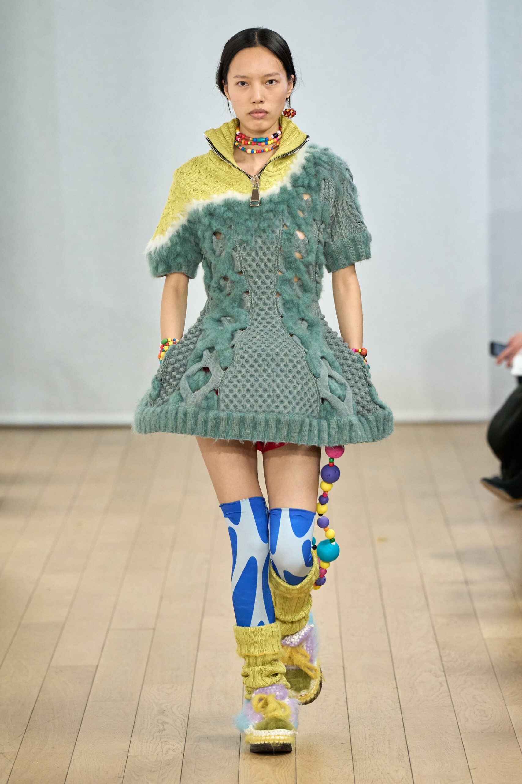 green and yellow knitted dress