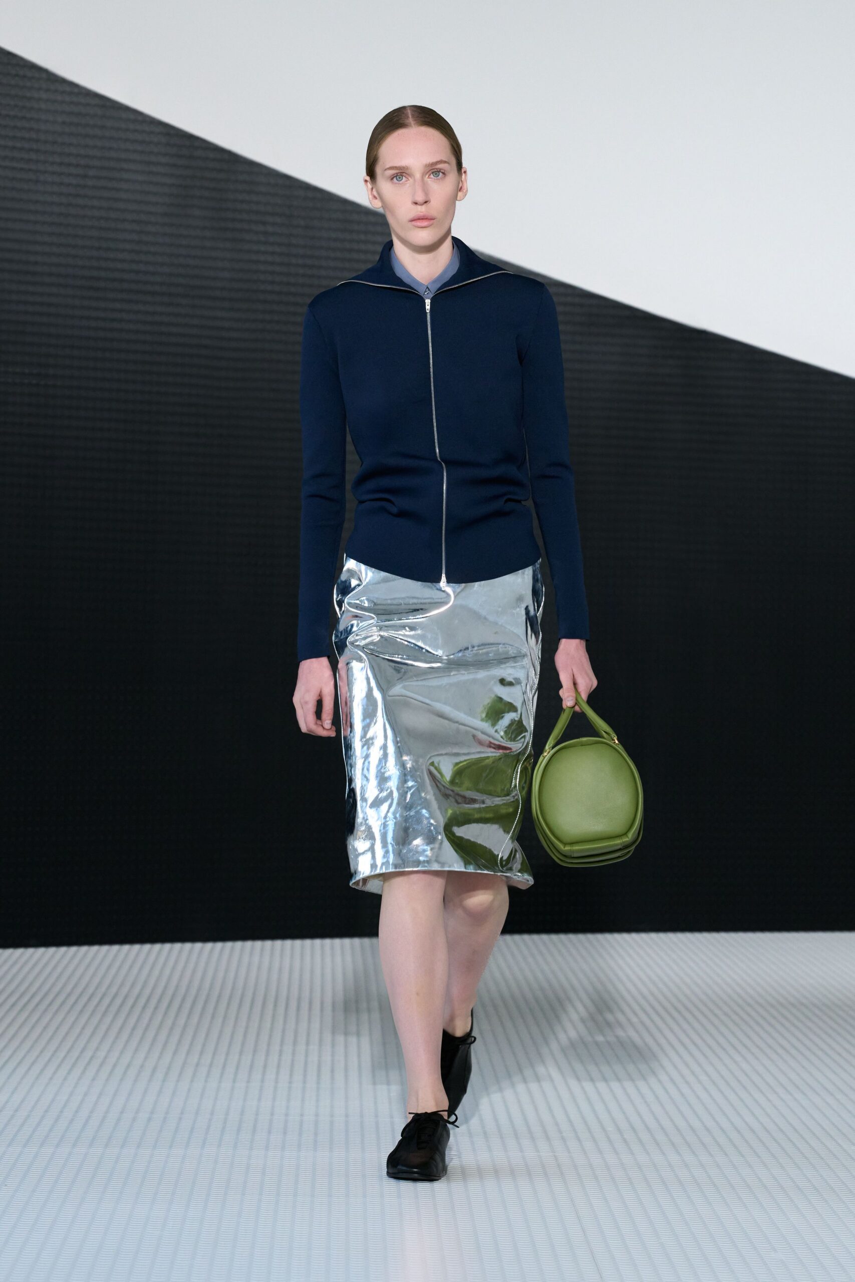gray metallic fitted pencil shiny skirt
