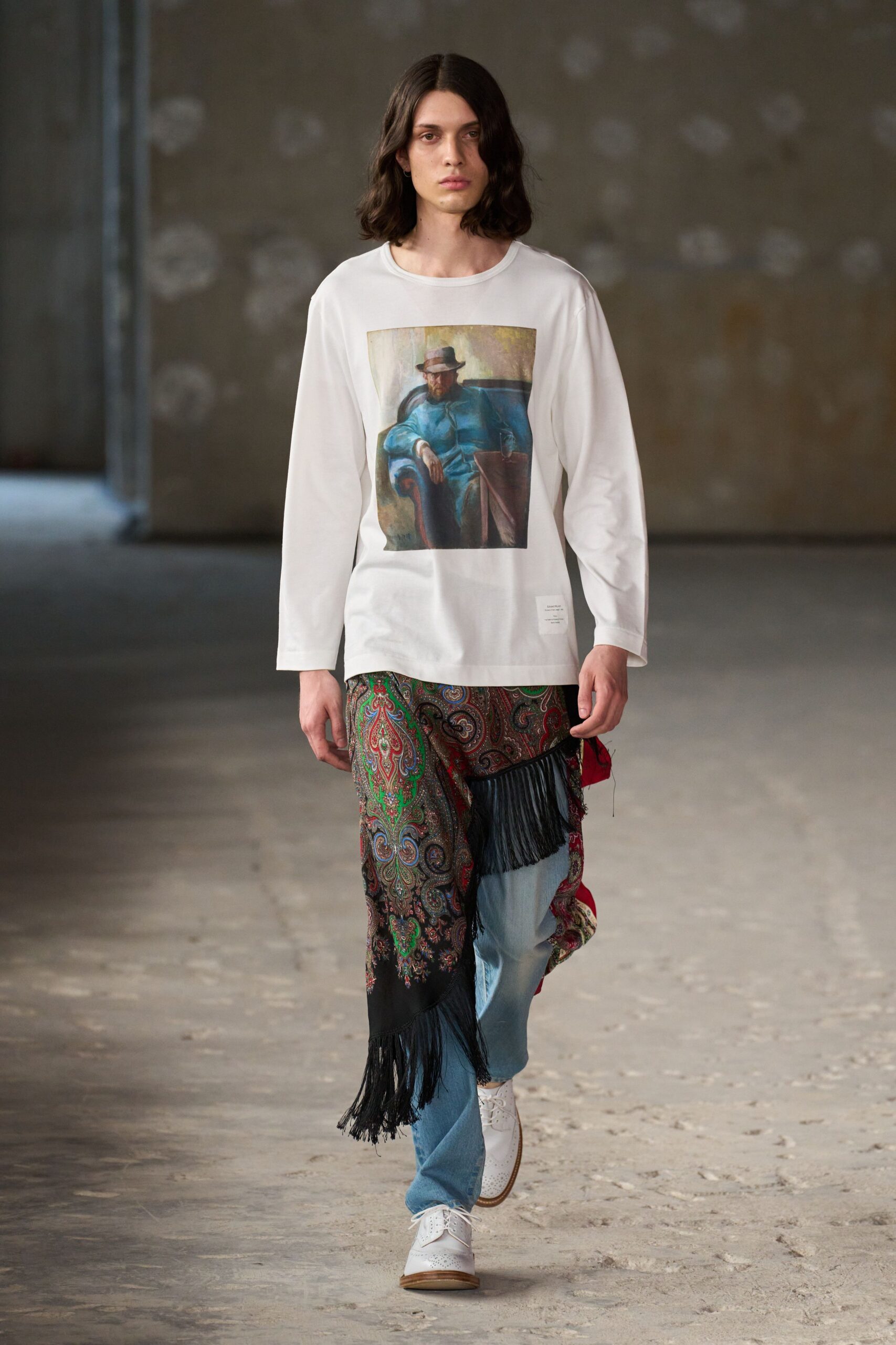 white long-sleeve t-shirt with printed design