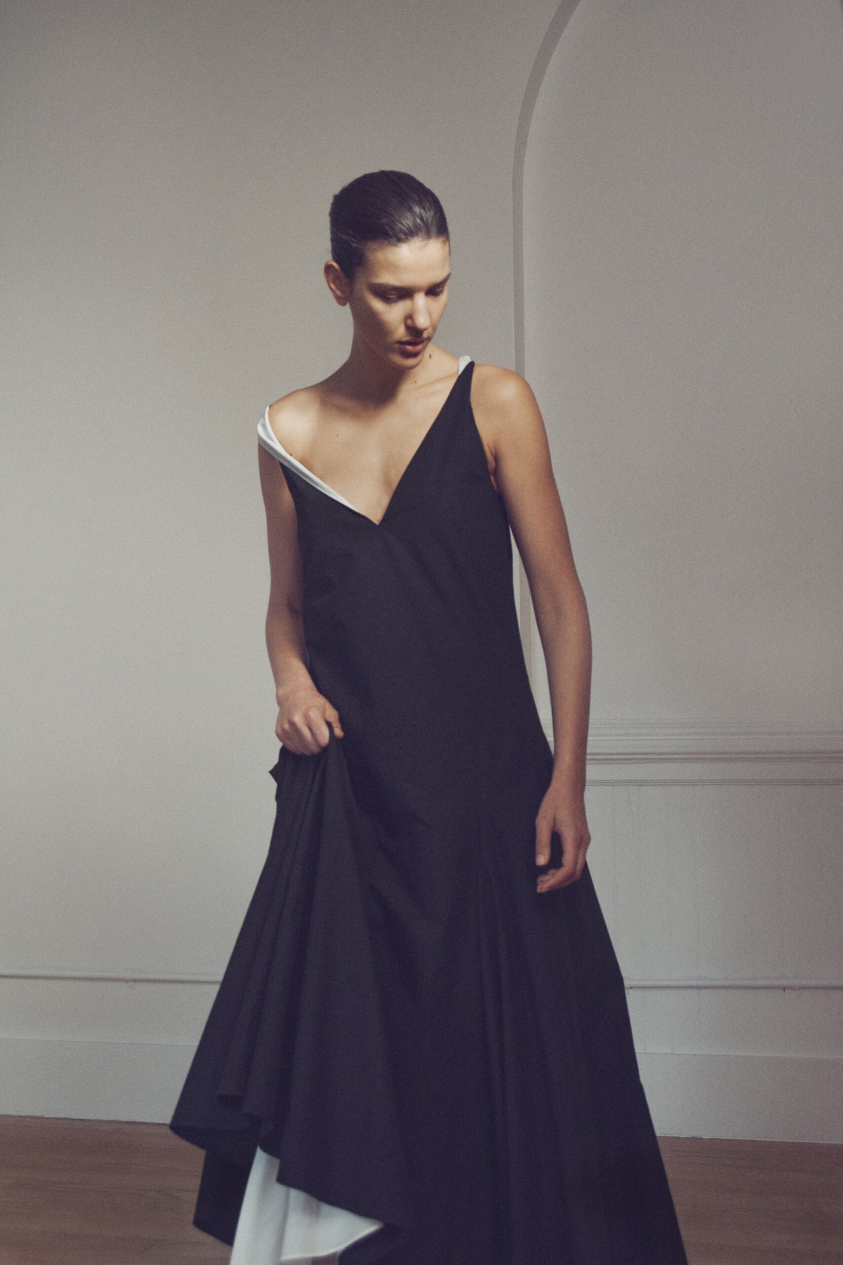 black and white asymmetric dress