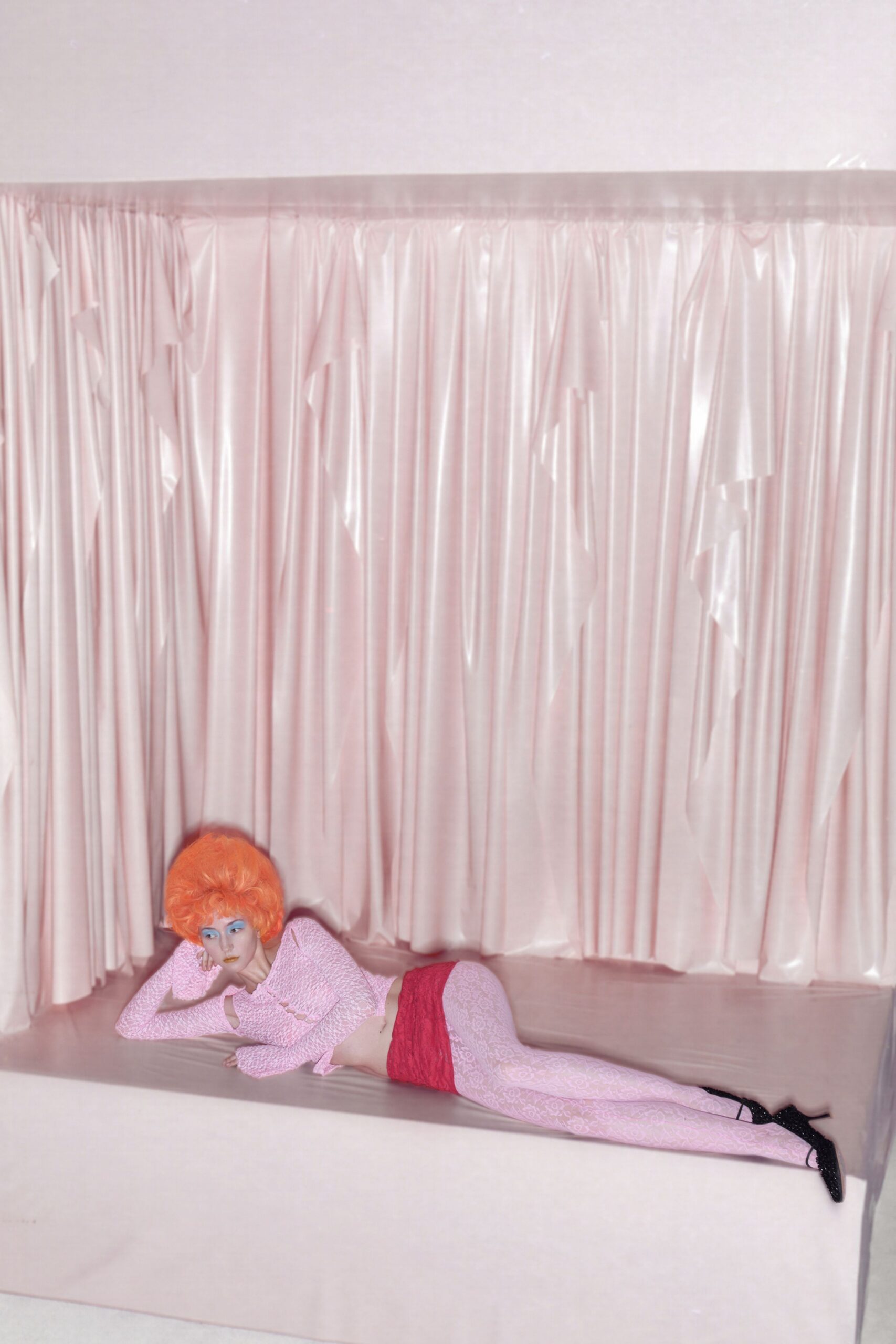 pink cotton fitted ribbed pants