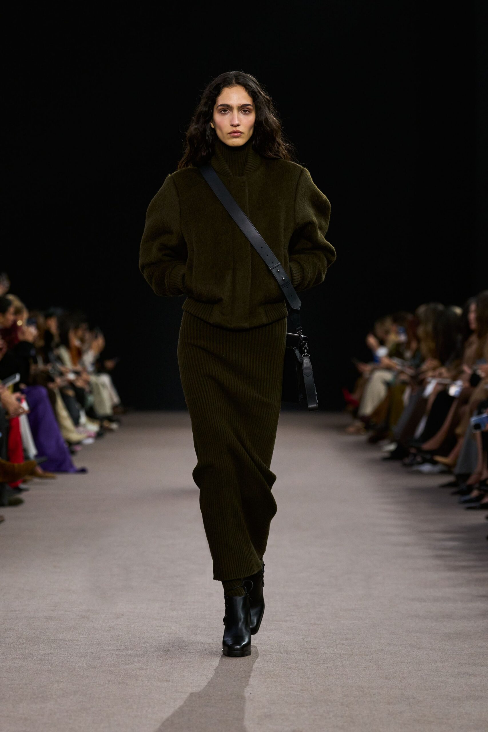 green wool long-sleeve turtleneck fitted ribbed cropped sweater