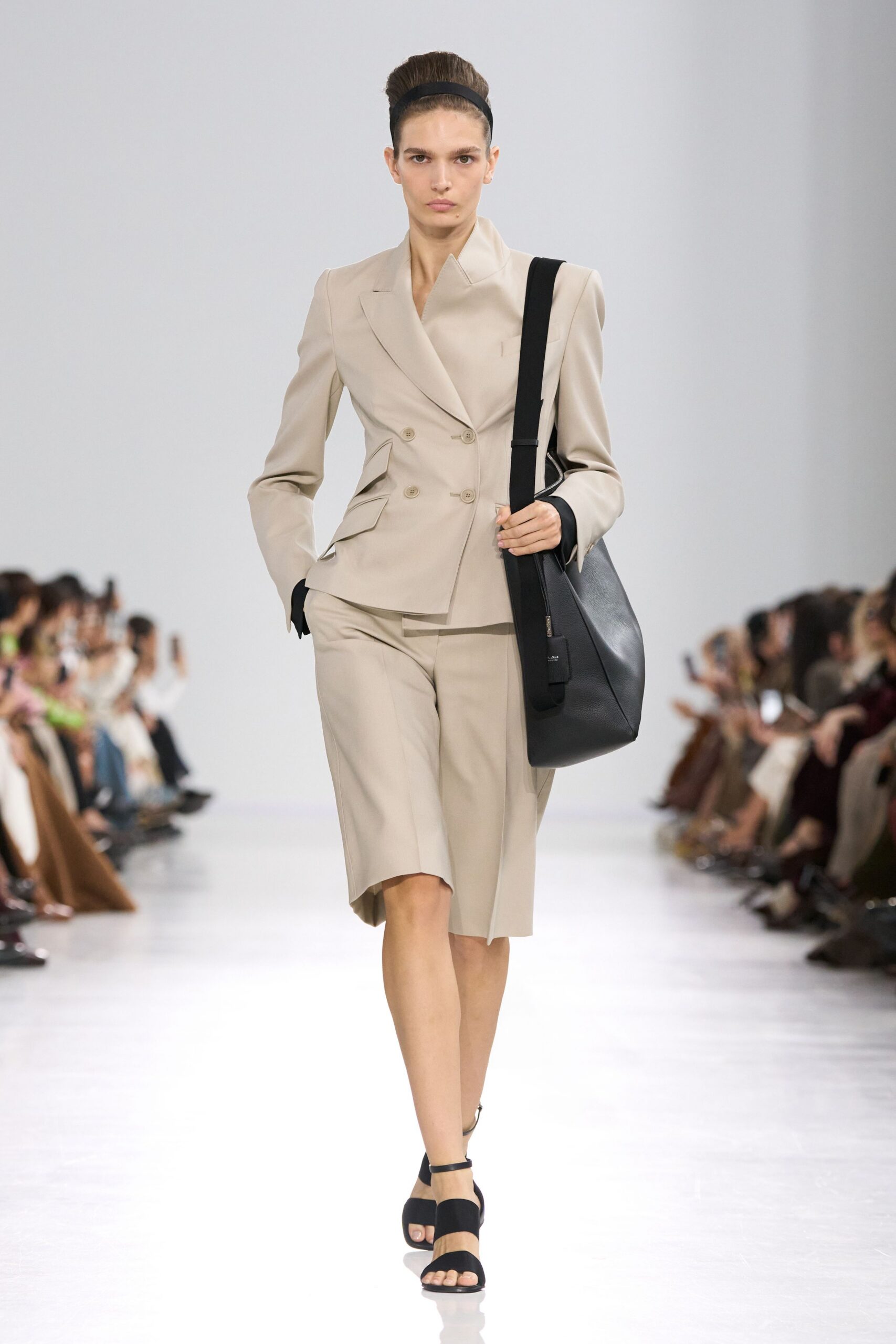 beige tailored high-waisted short shorts