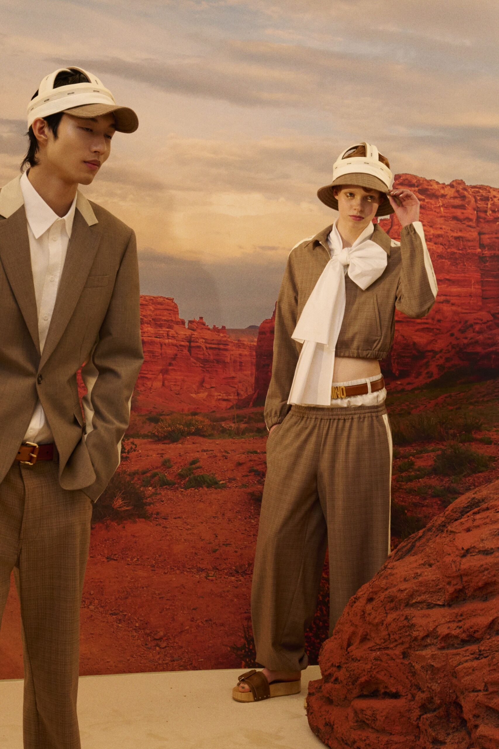 brown checked suit with white top