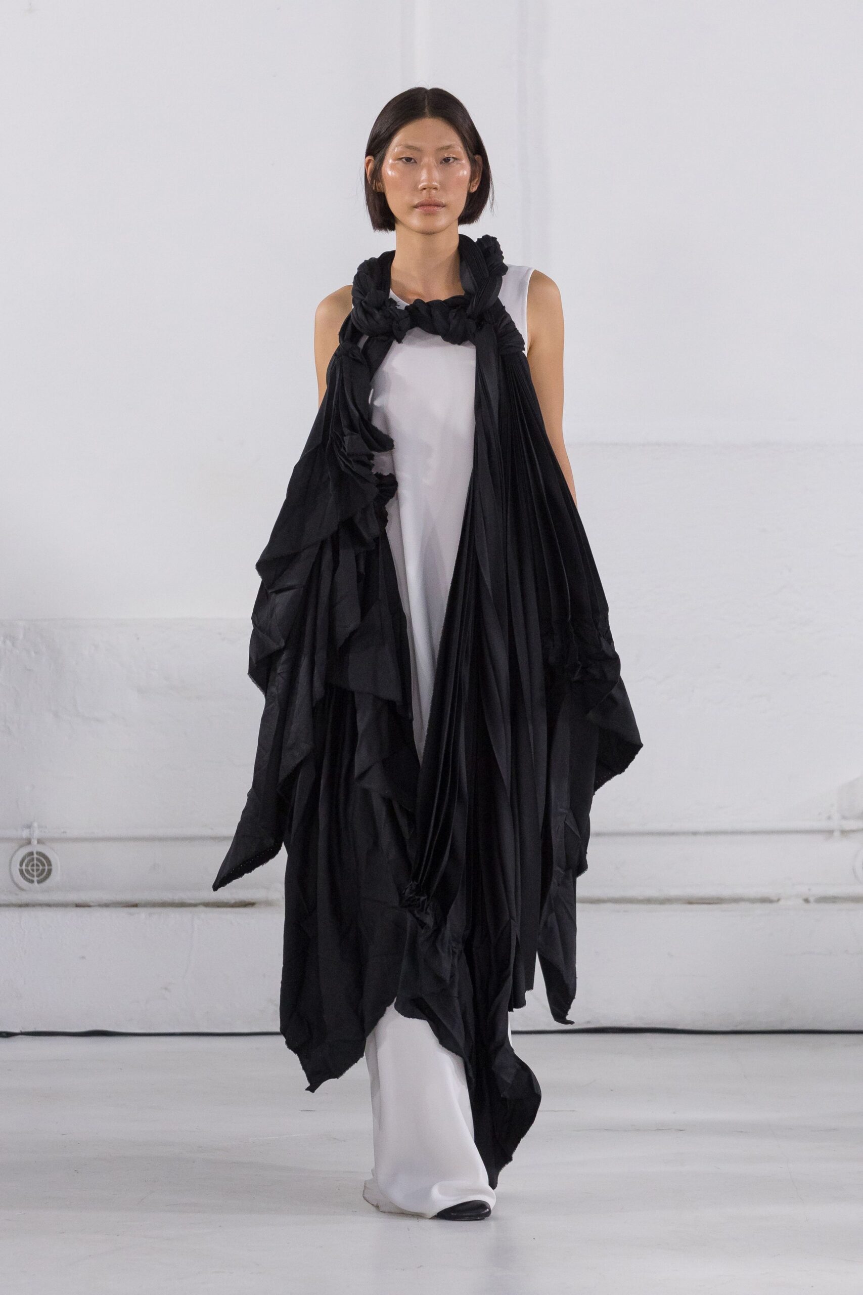 black and white draped maxi dress
