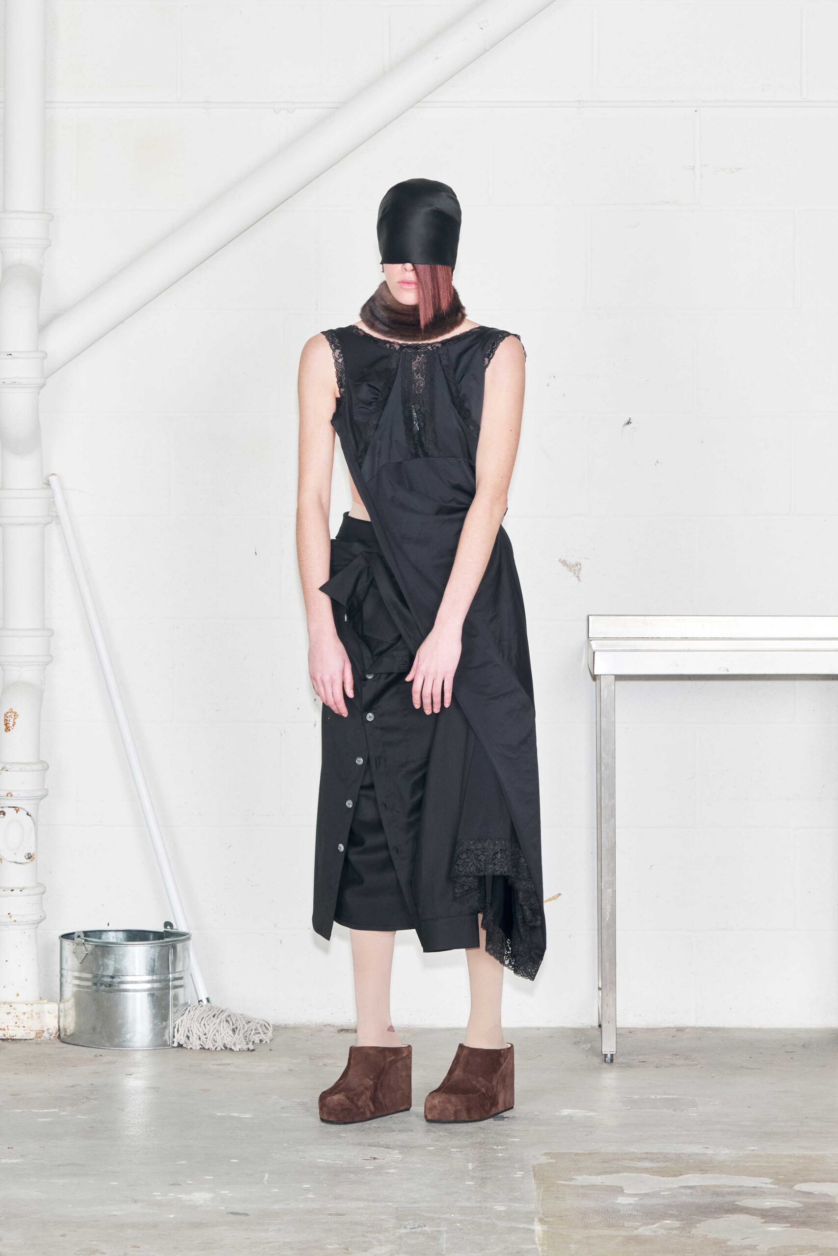 black cotton sleeveless v-neck fitted buttoned midi dress