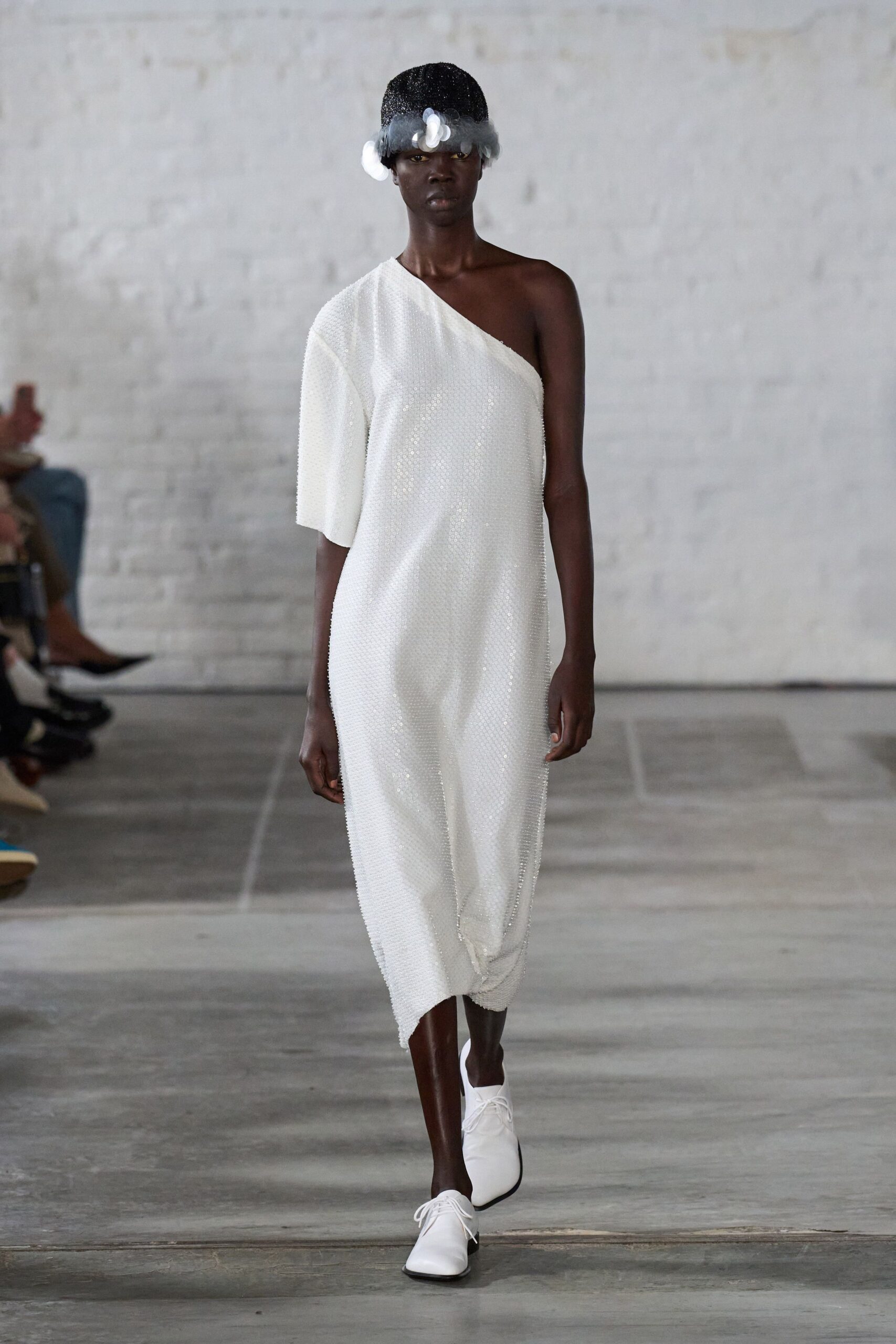 white cotton sleeveless asymmetric relaxed pleated midi dress