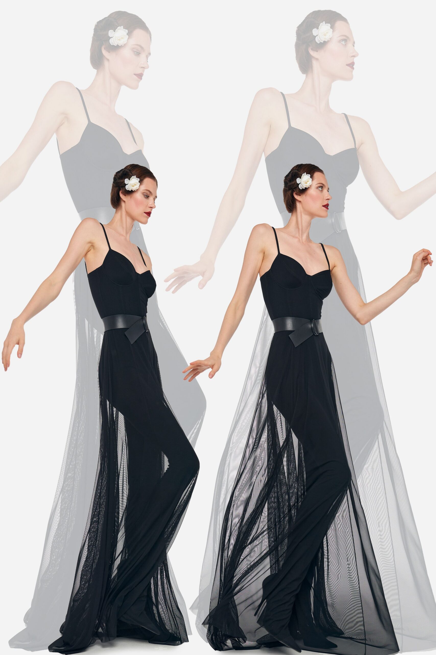 black silk tulle gown