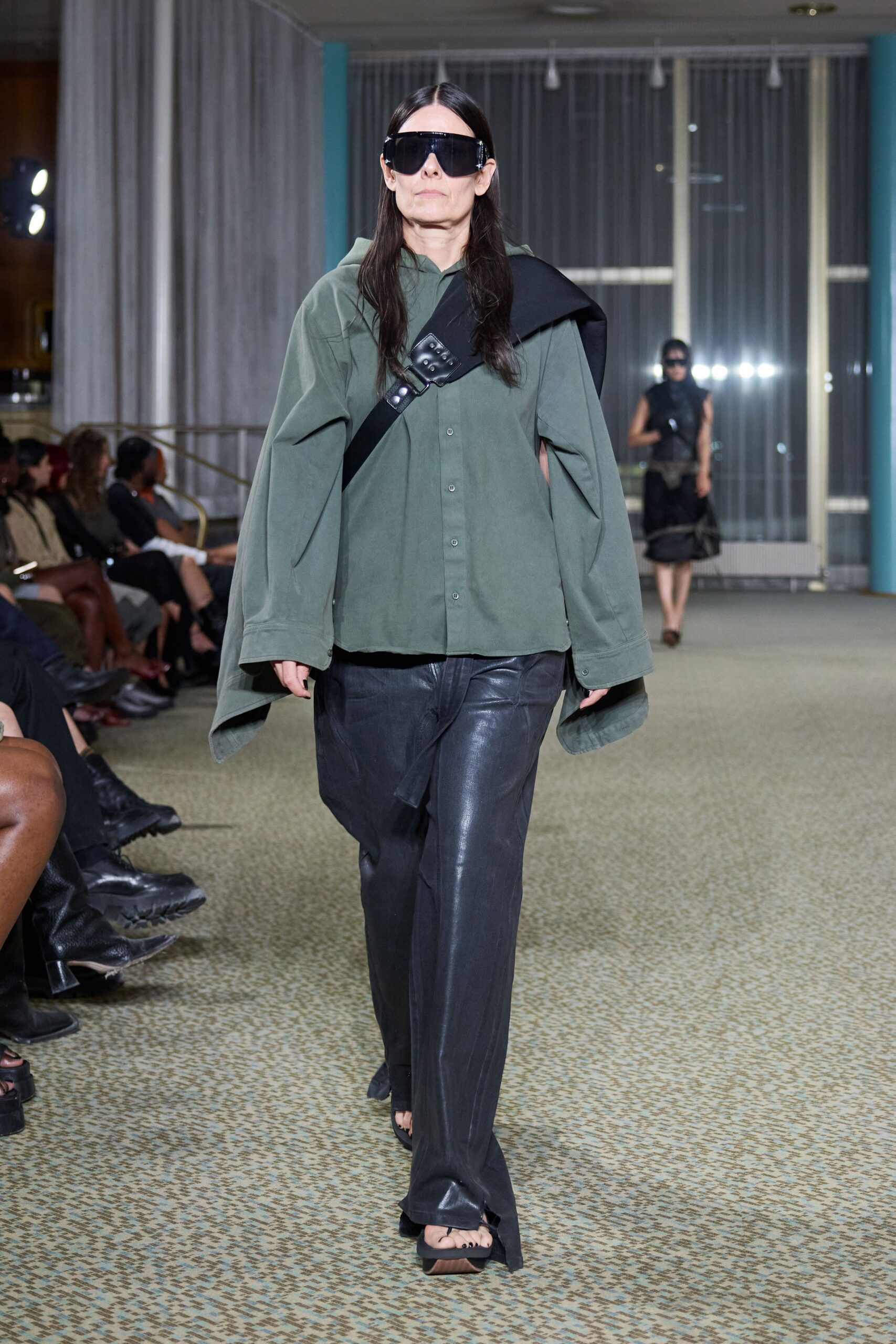 oversized green shirt with black pants