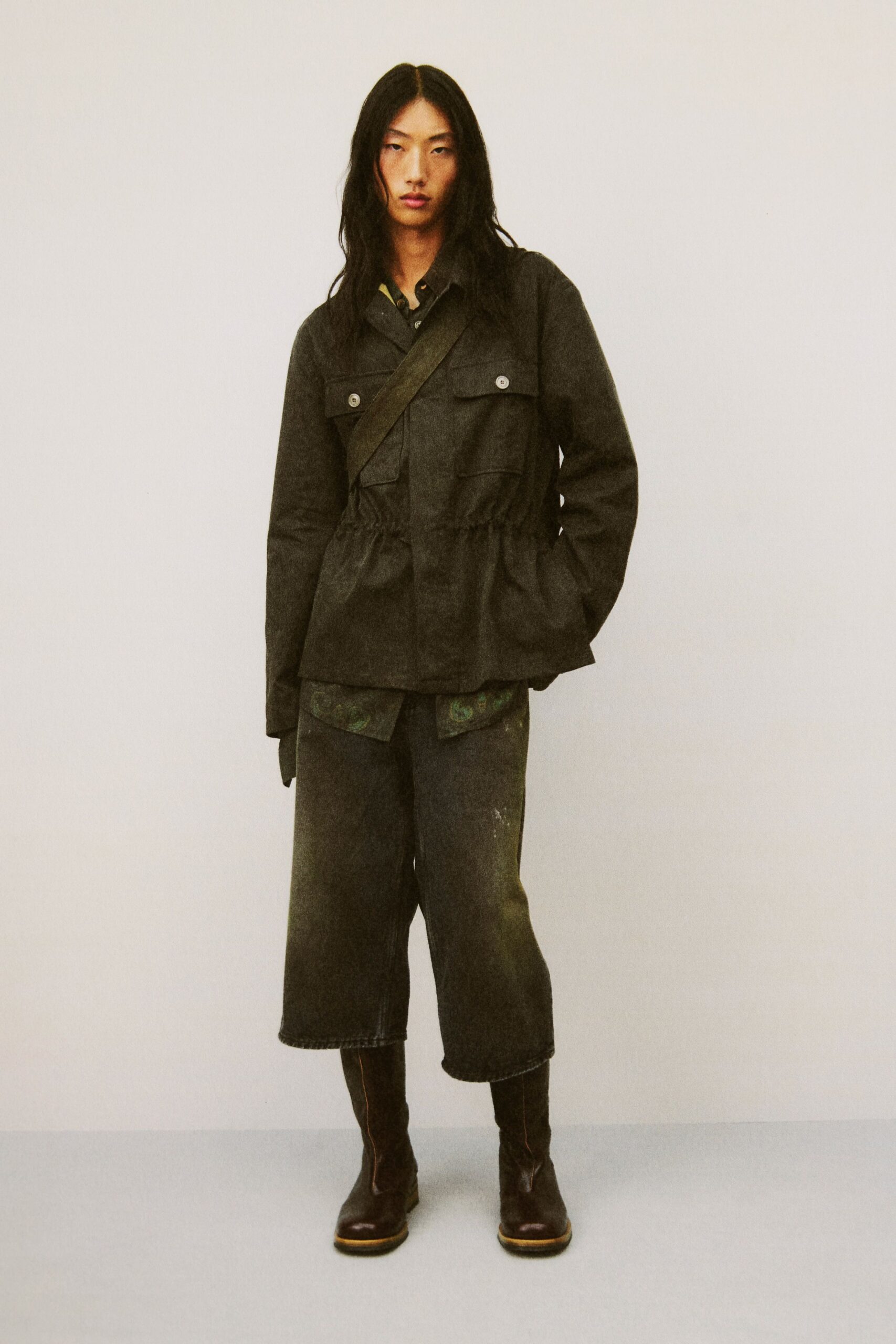 black relaxed jacket with wide-leg pants