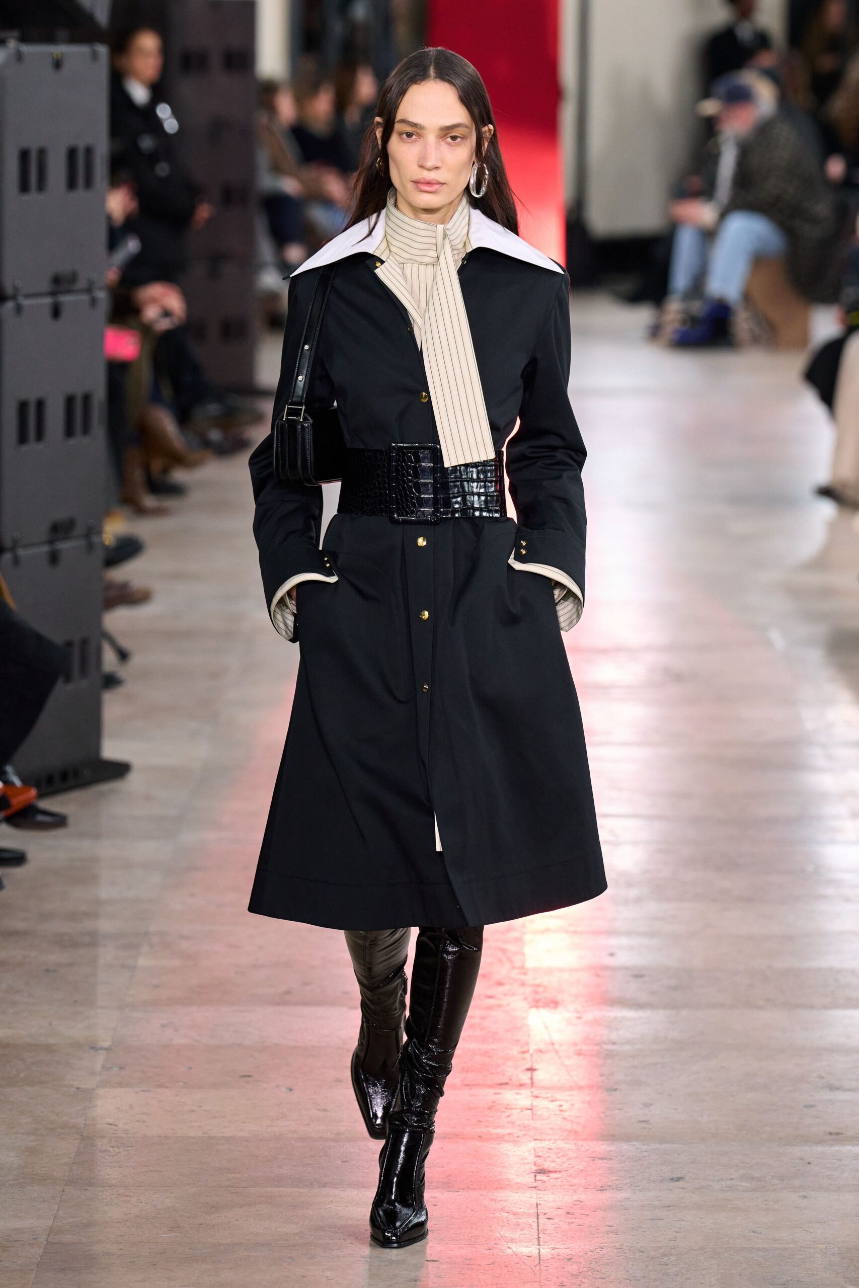black leather slim straight-leg pants