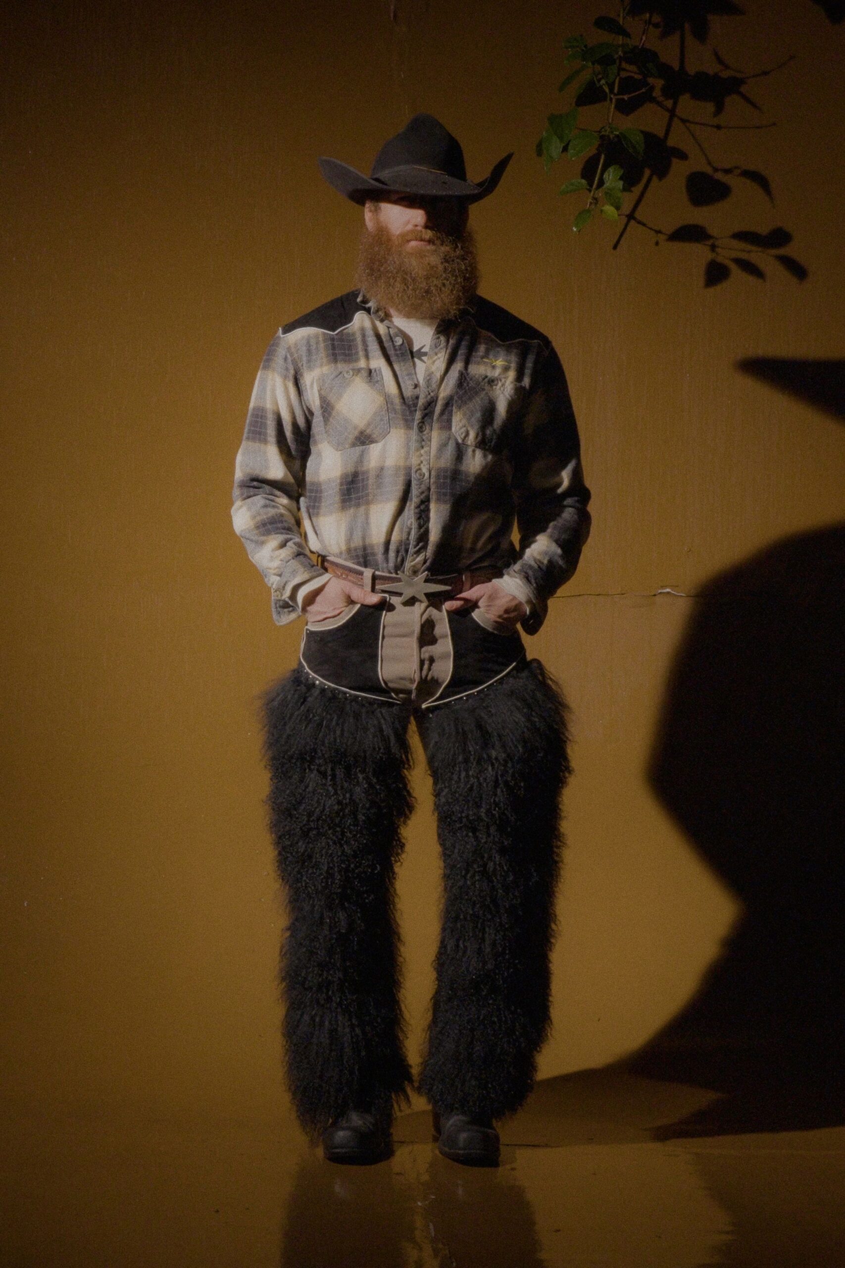 black fur fitted fringed pants