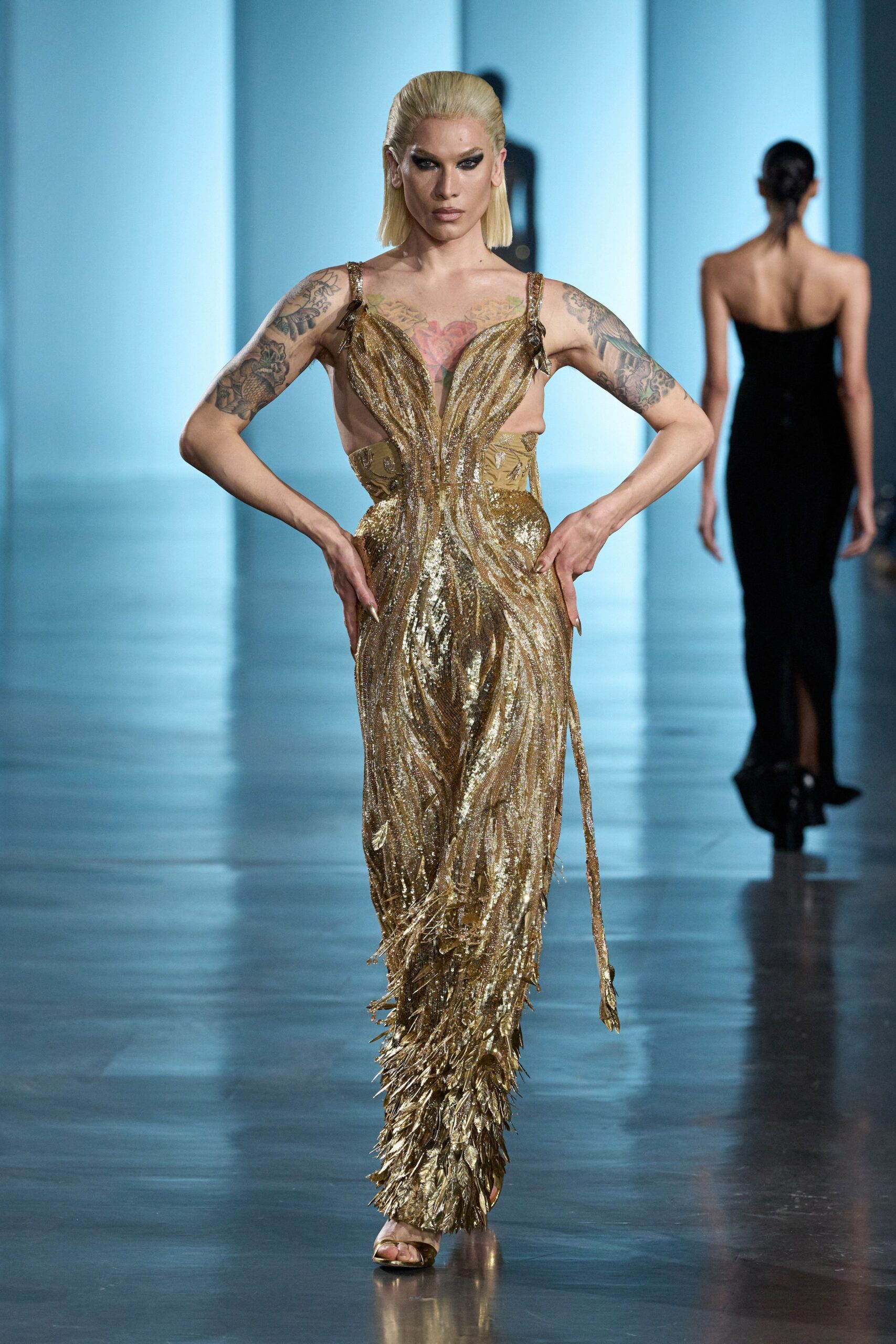 gold and black fitted gowns