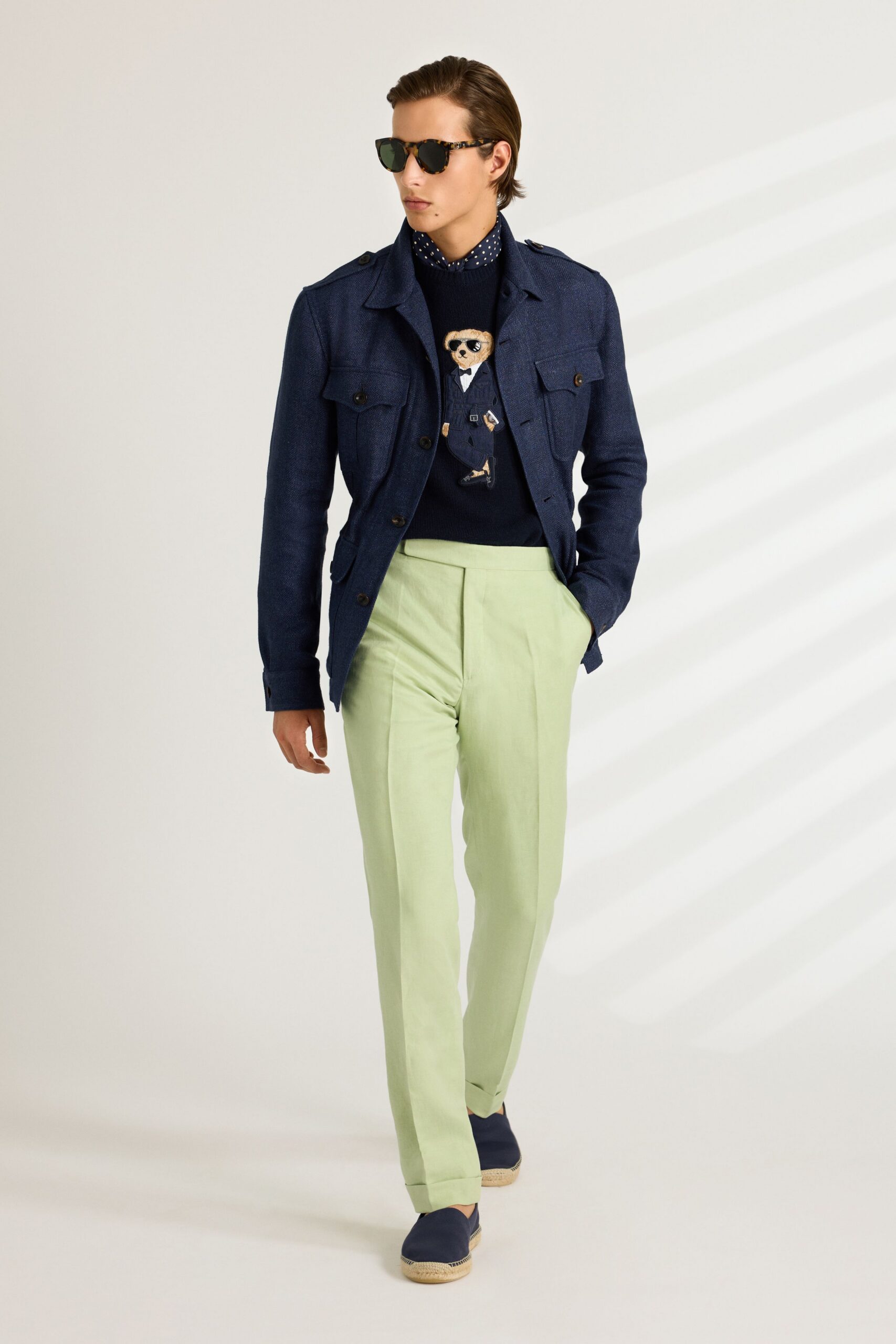 blue cotton long-sleeve collared structured jacket