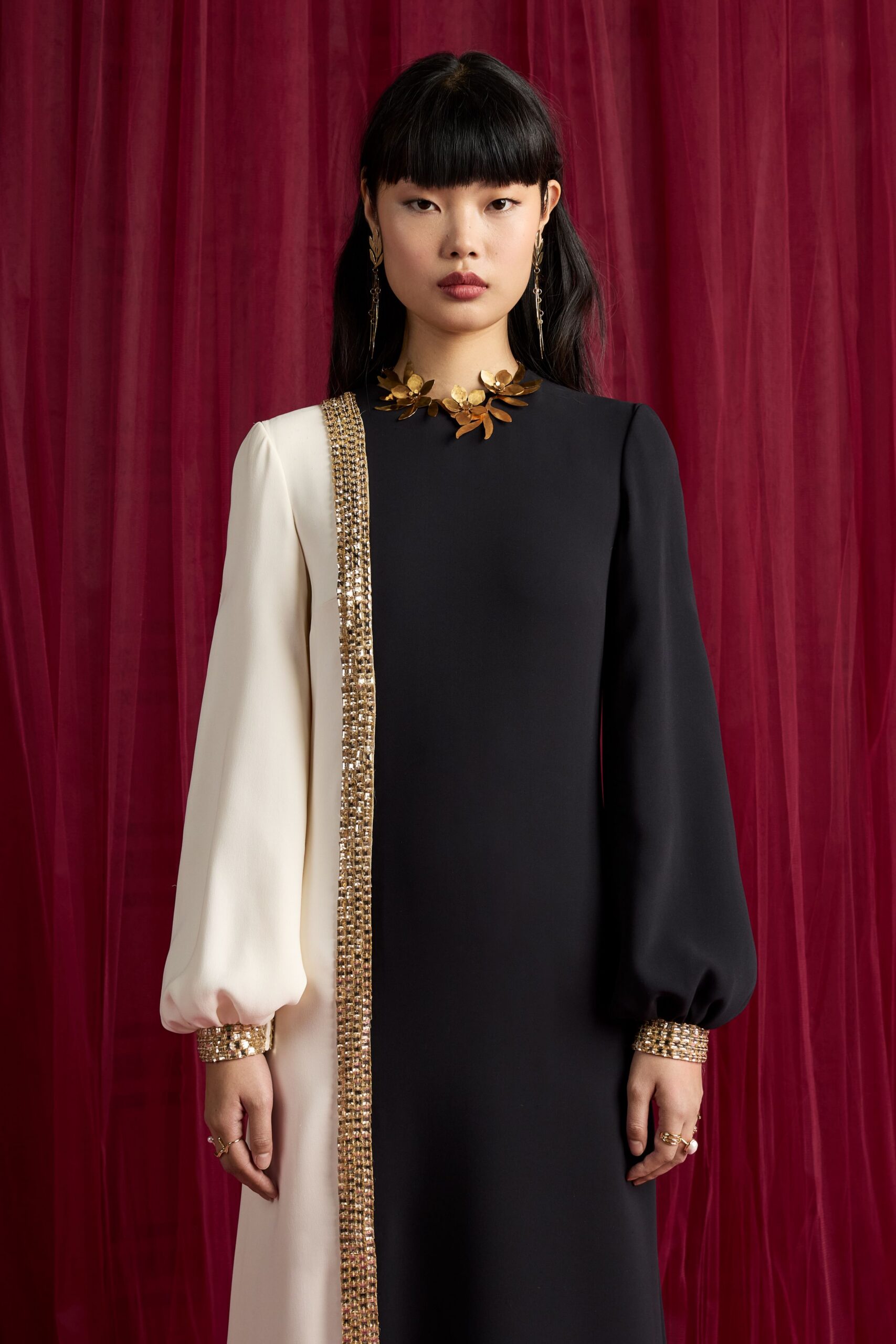 black and white embellished dress
