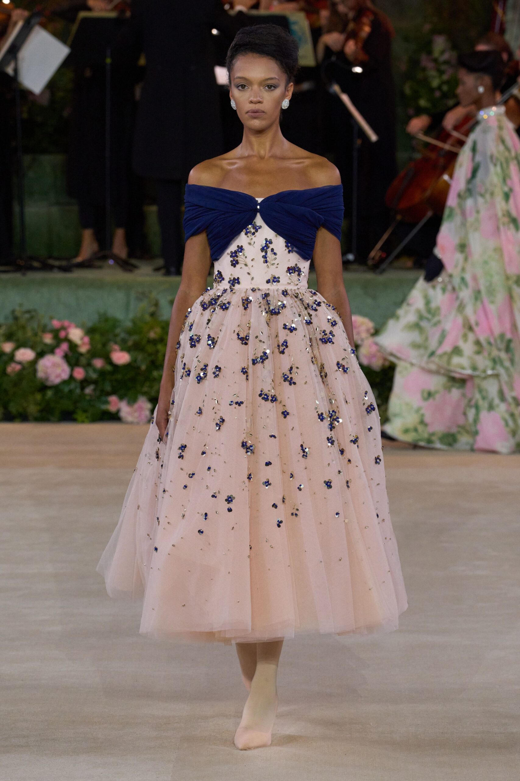 pink tulle off-shoulder dress