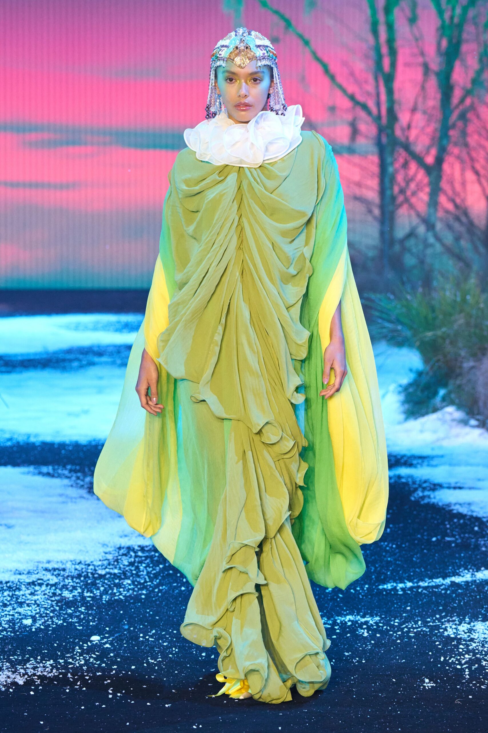 green yellow flowing gown