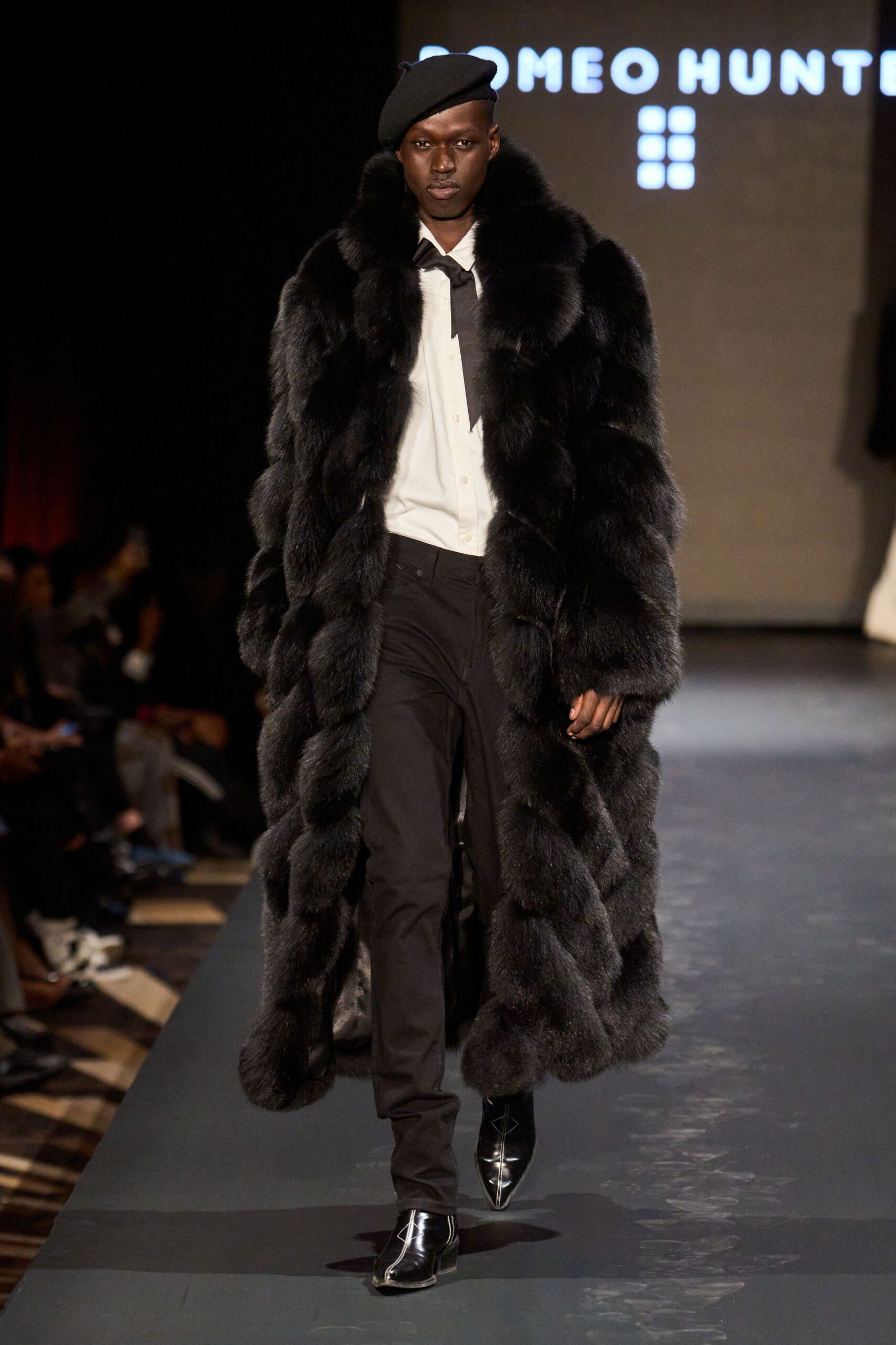 black fur coat with white shirt