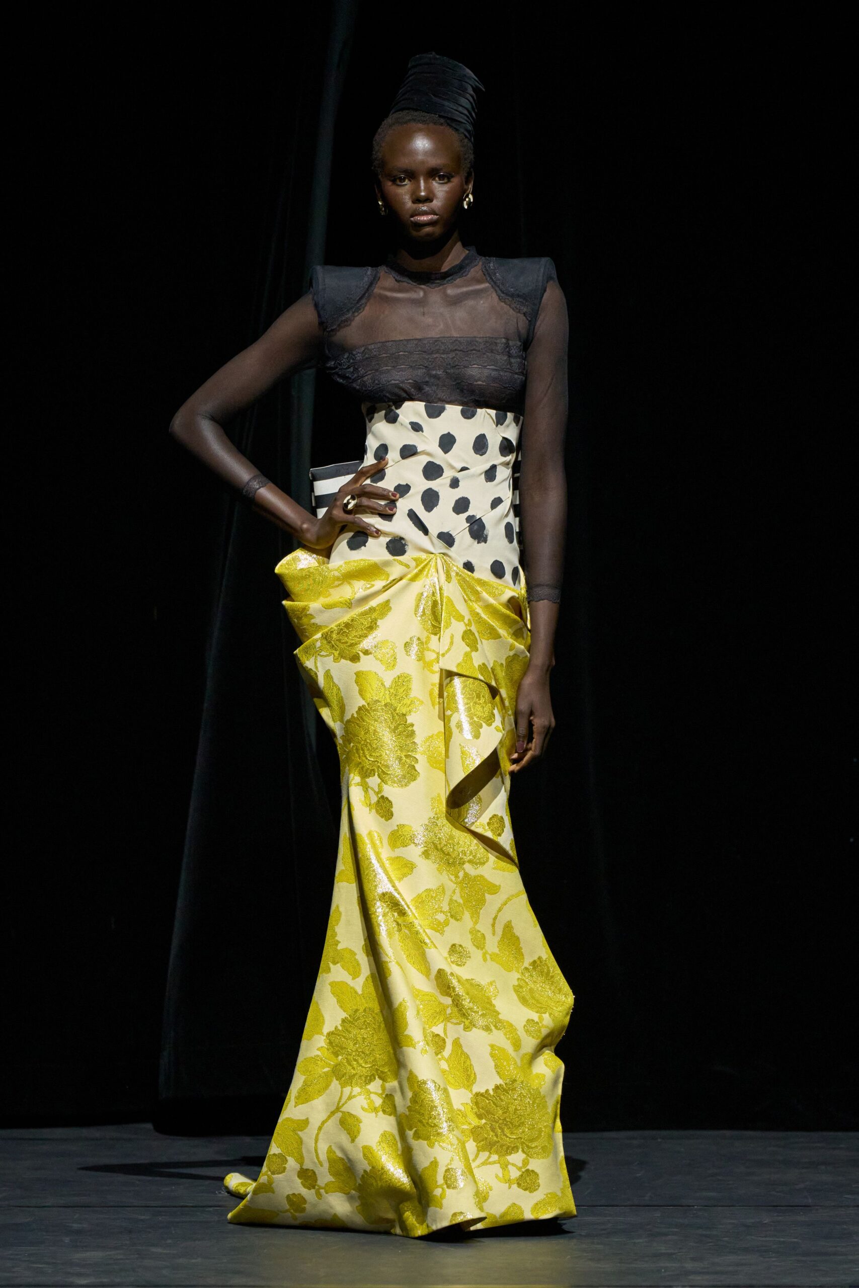 yellow floral printed gown