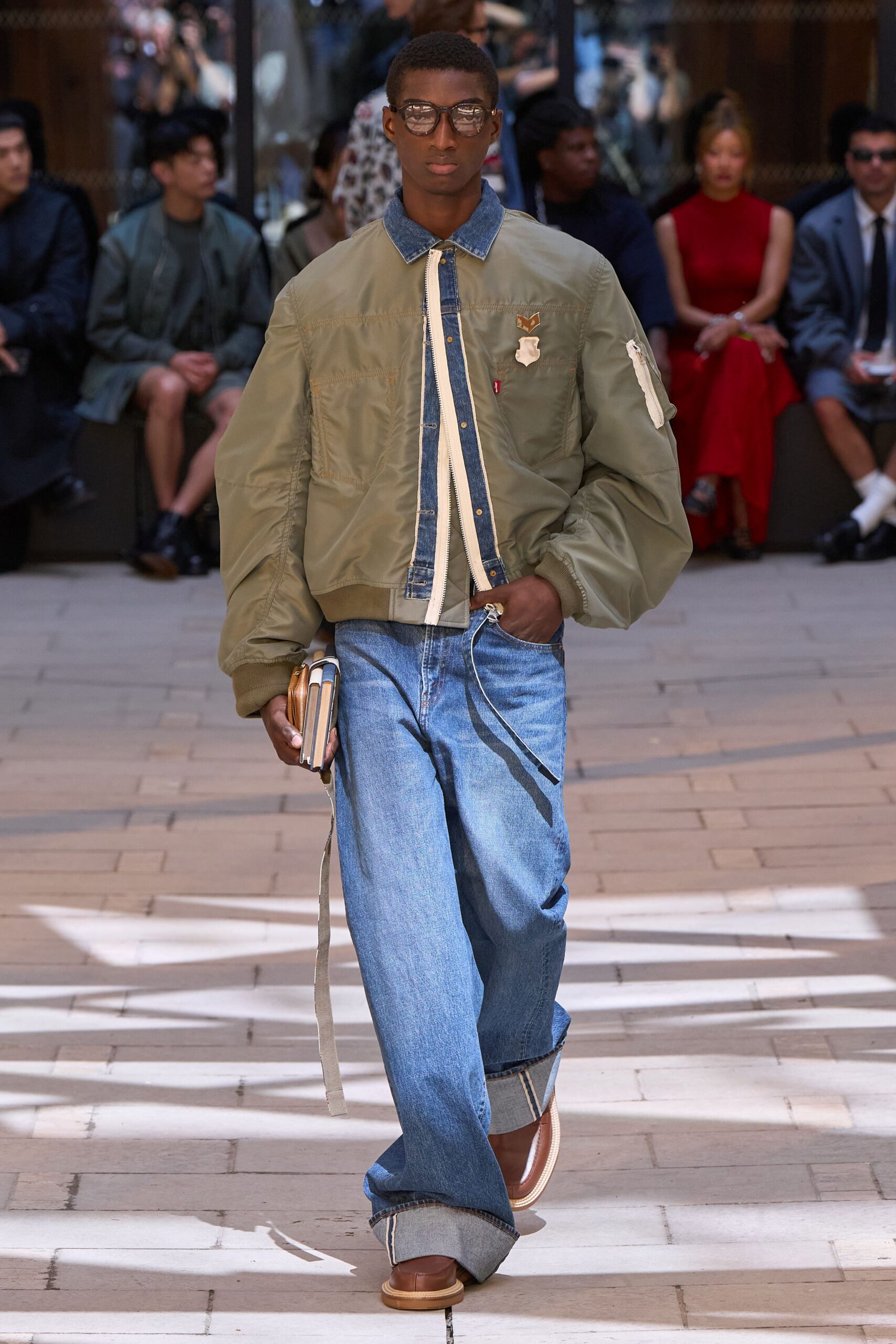 oversized green jacket with denim pants