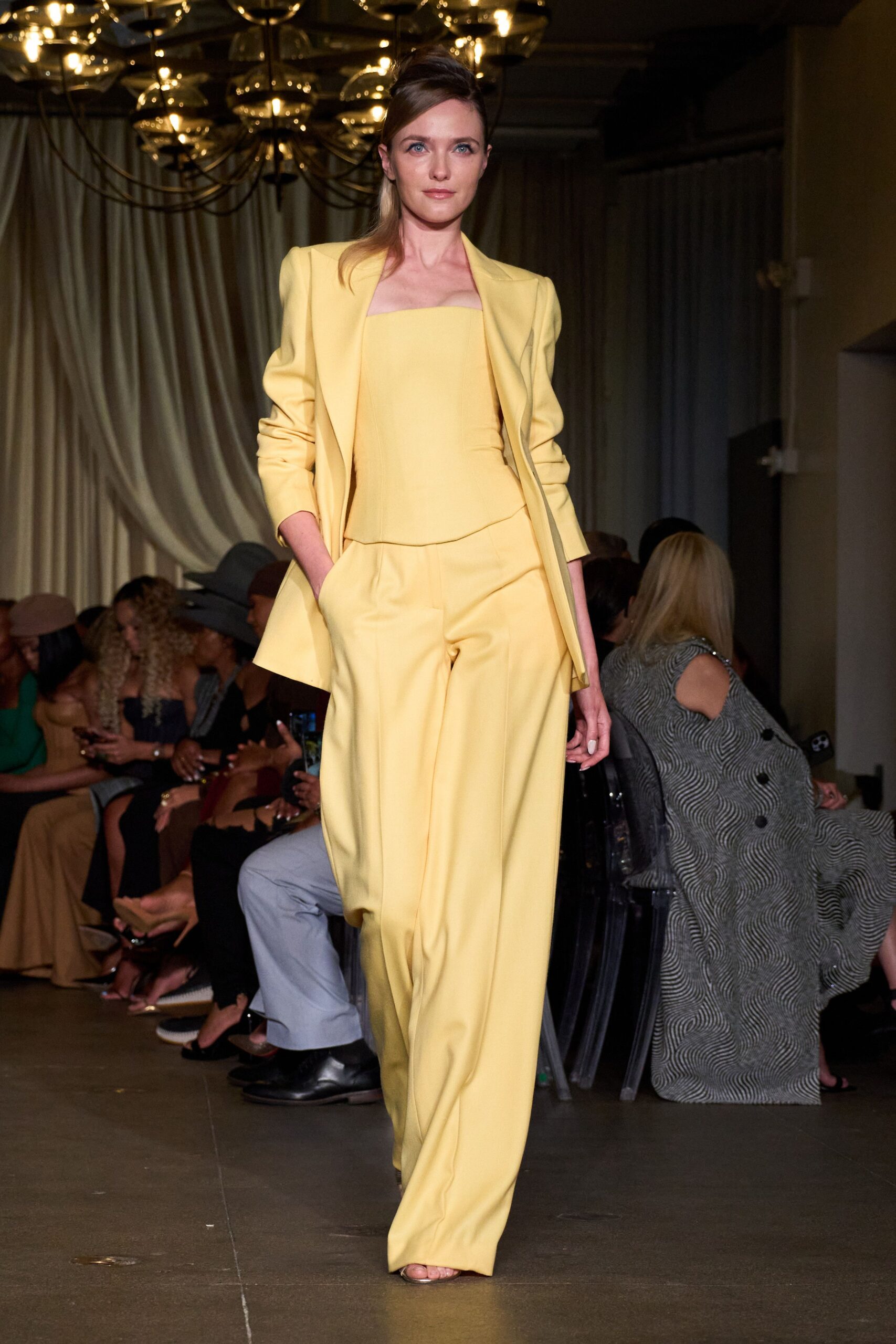 yellow long-sleeve collared tailored blazer