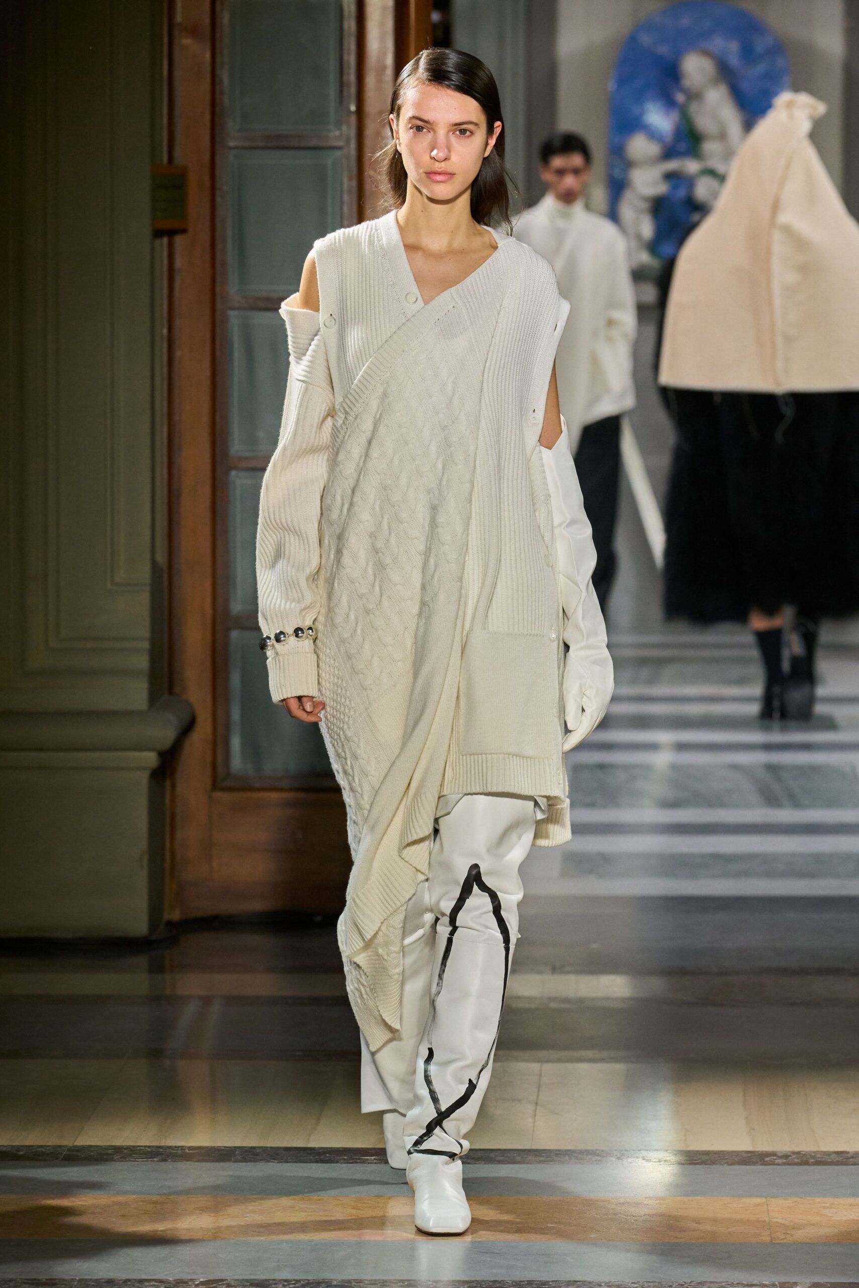 white relaxed dress with fitted pants