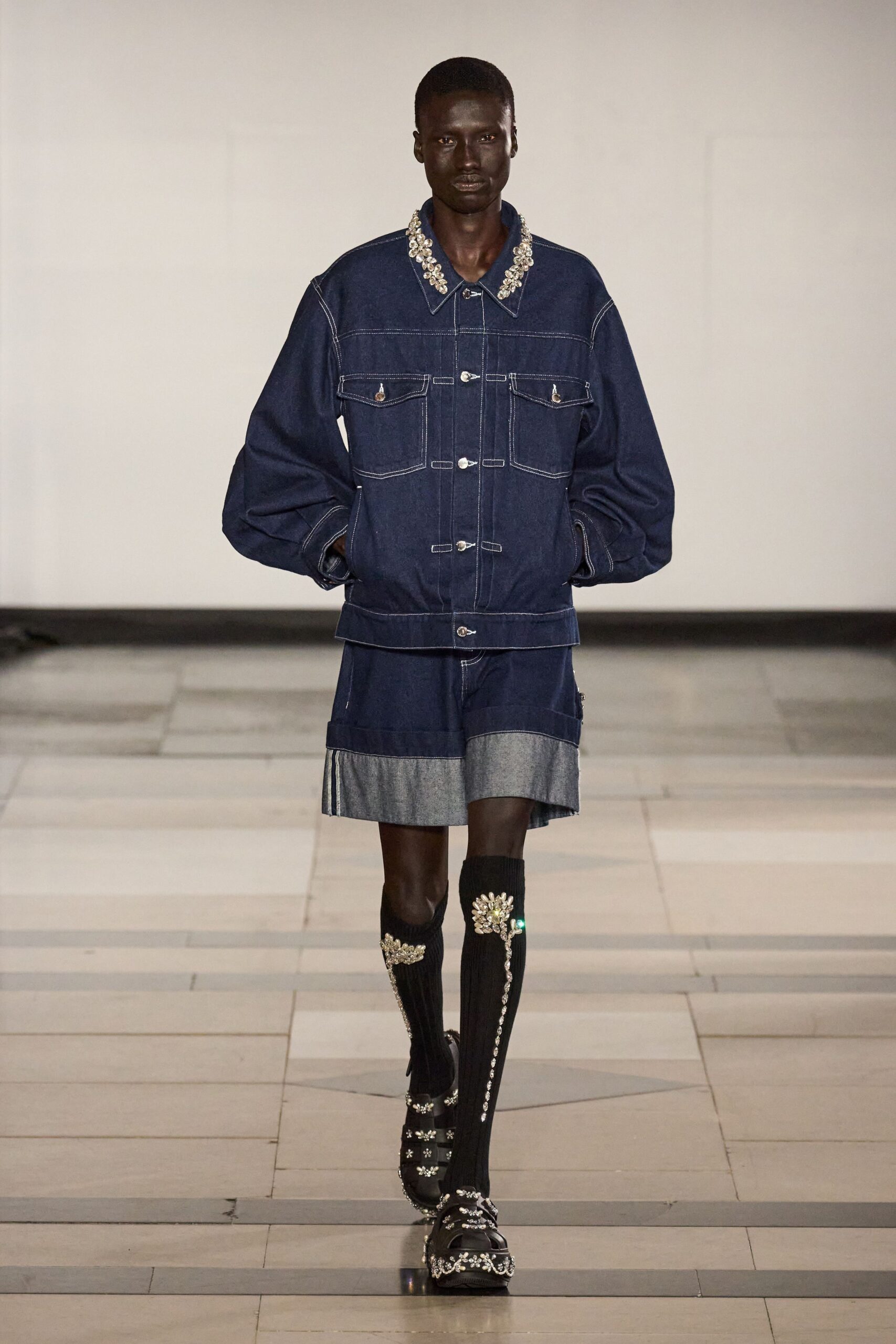 blue denim fitted tiered skirt