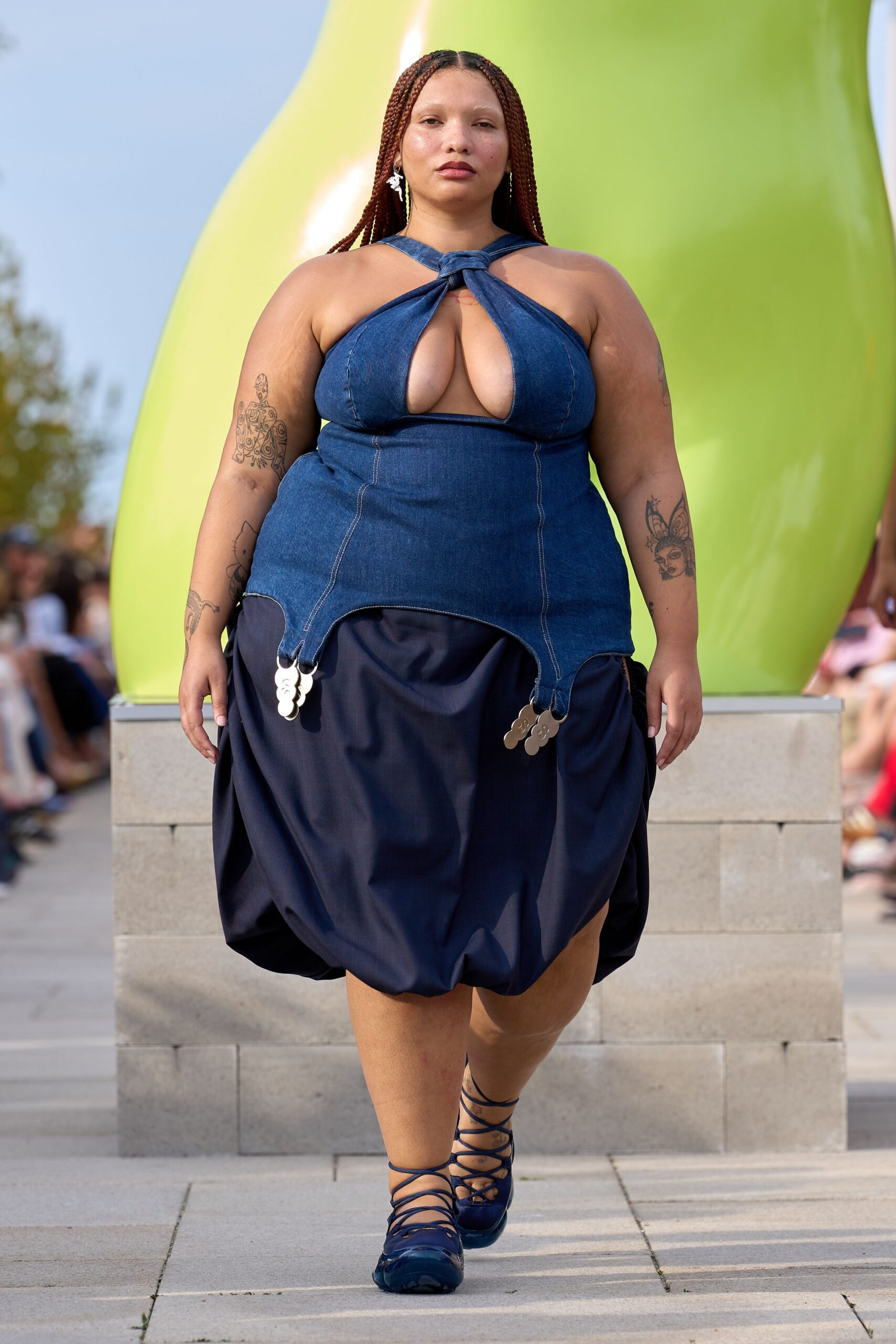 blue denim sleeveless halter fitted top
