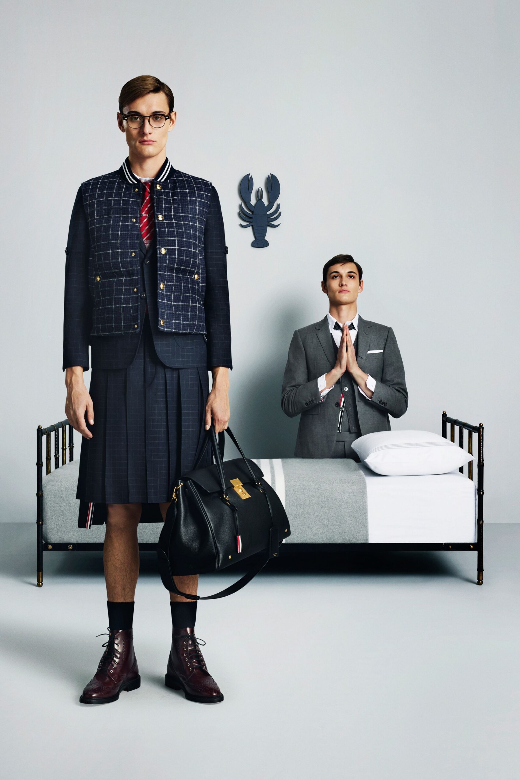 blue checked blazer with black skirt