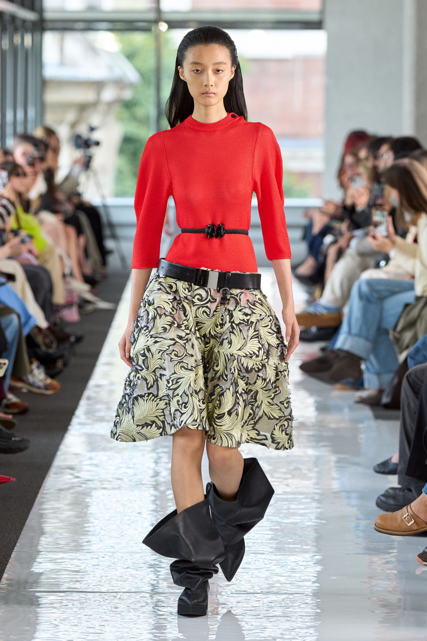 multi cotton relaxed flared pleated midi skirt