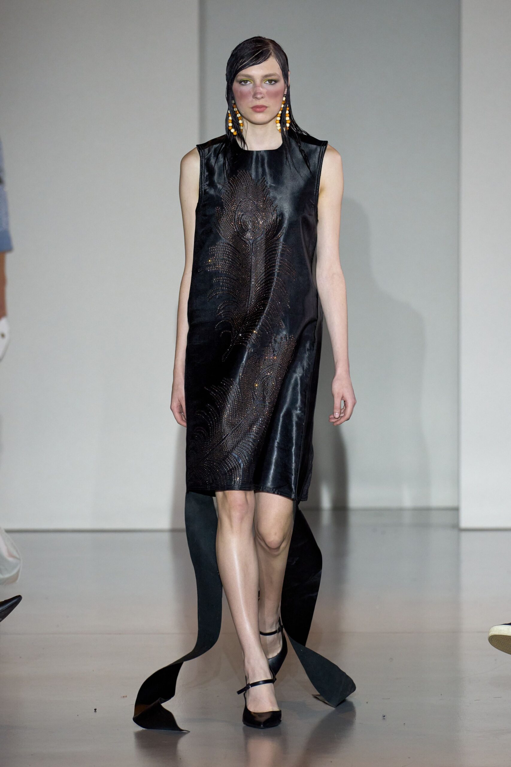 black silk embellished midi dress