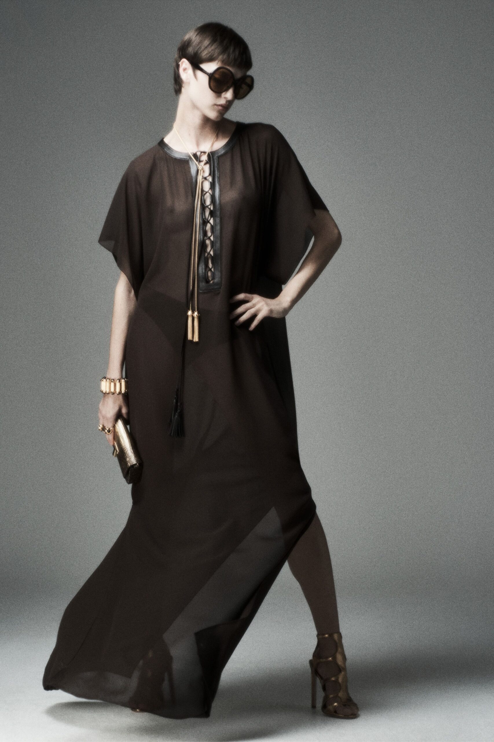 black silk sleeveless v-neck relaxed layered sheer dress