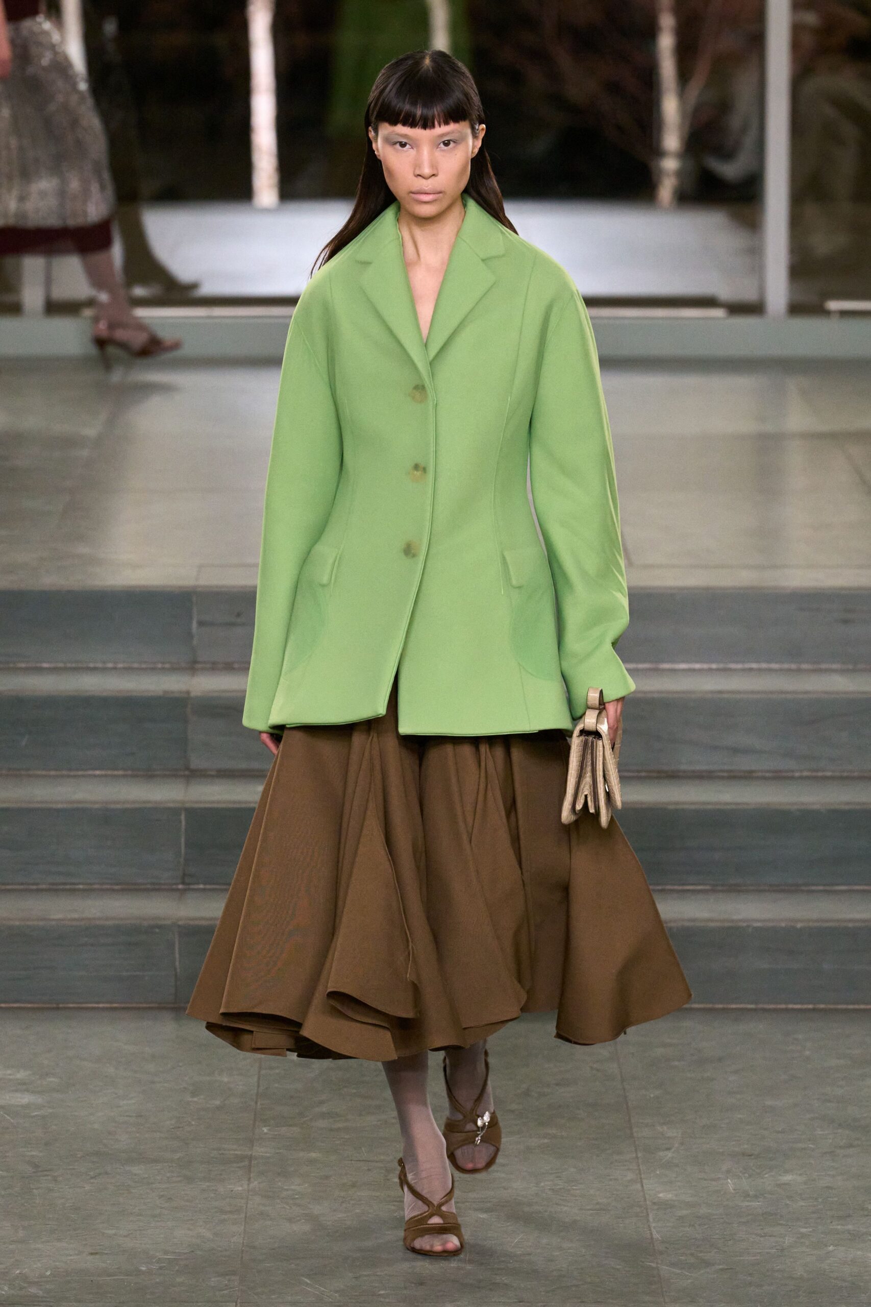 brown cotton relaxed flared midi skirt