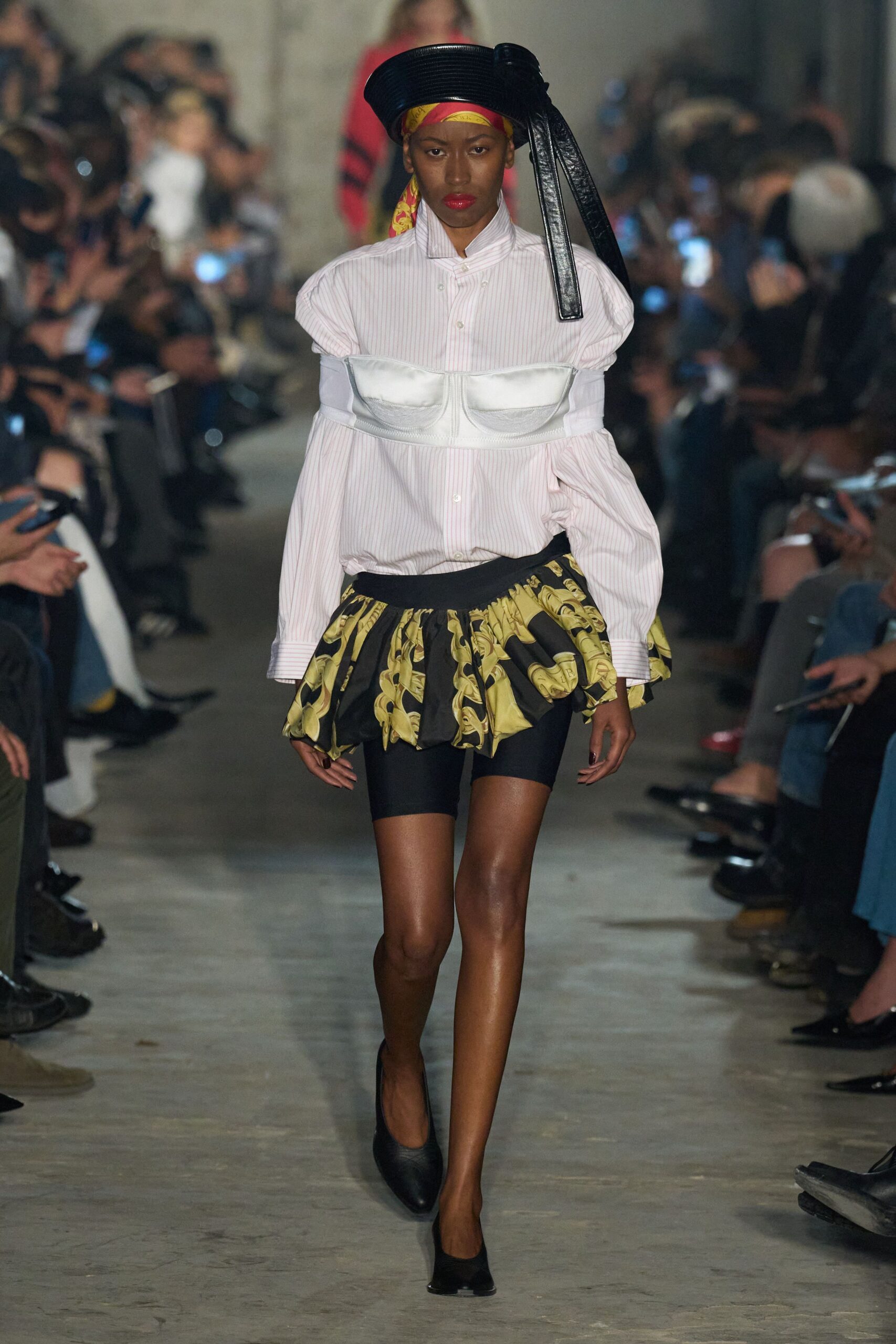 yellow cotton fitted ruffled tiered short skirt