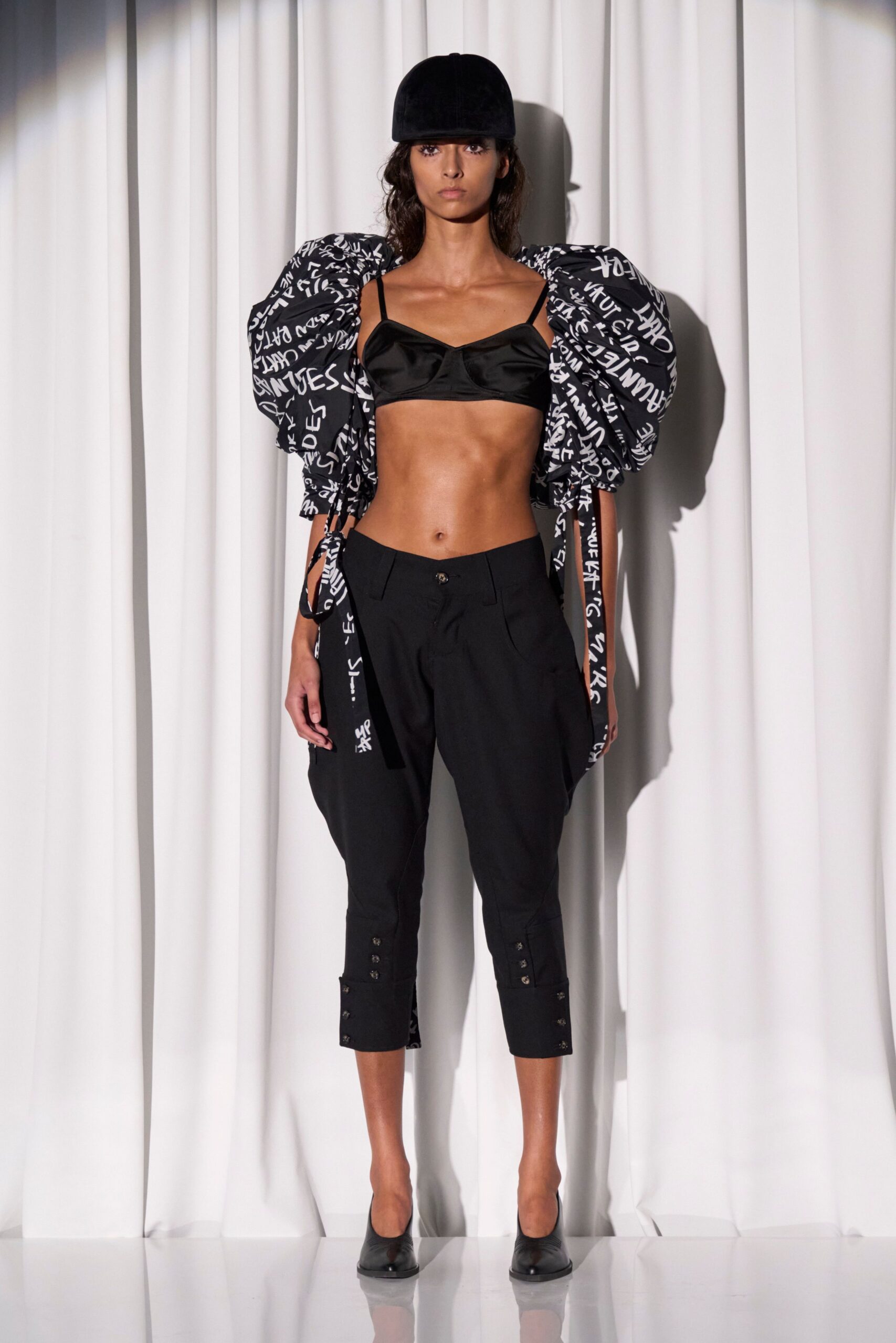 black silk fitted top with relaxed jacket