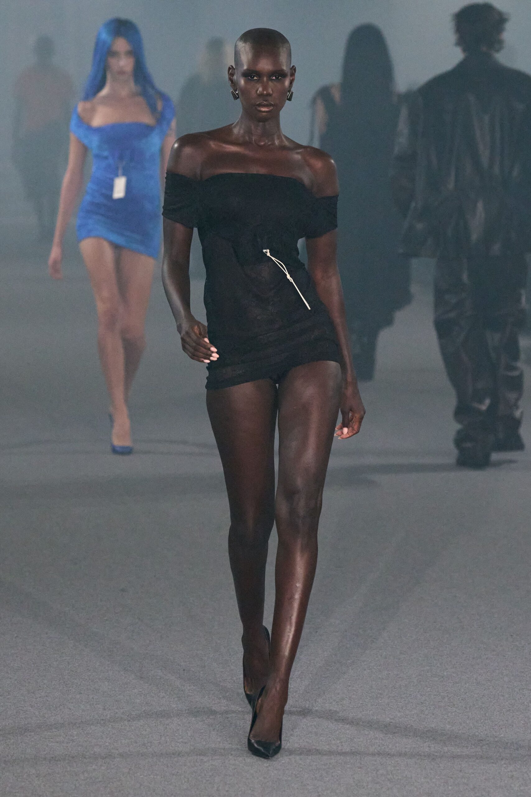 black off-shoulder mini dress