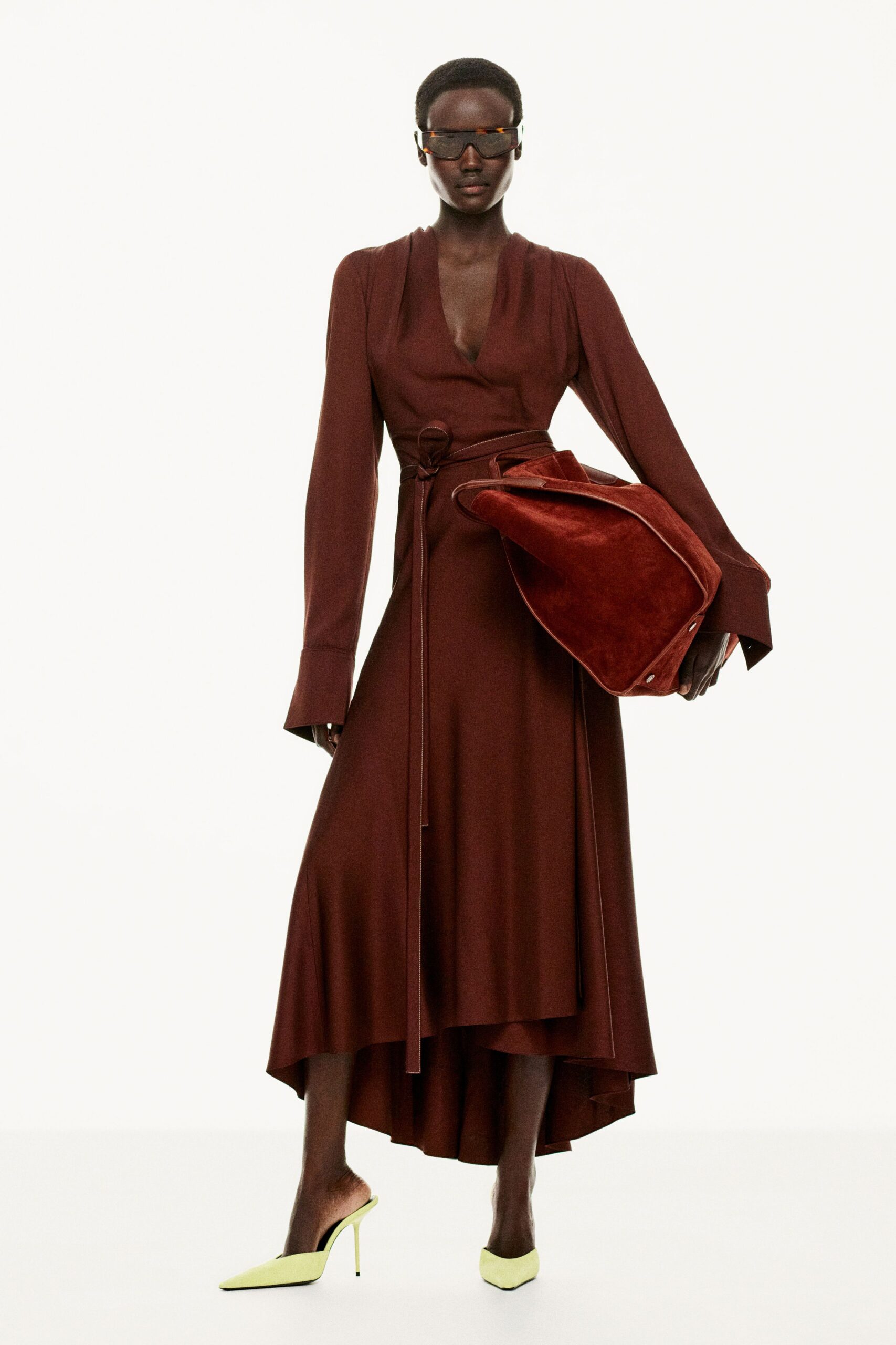 brown silk wrap dress