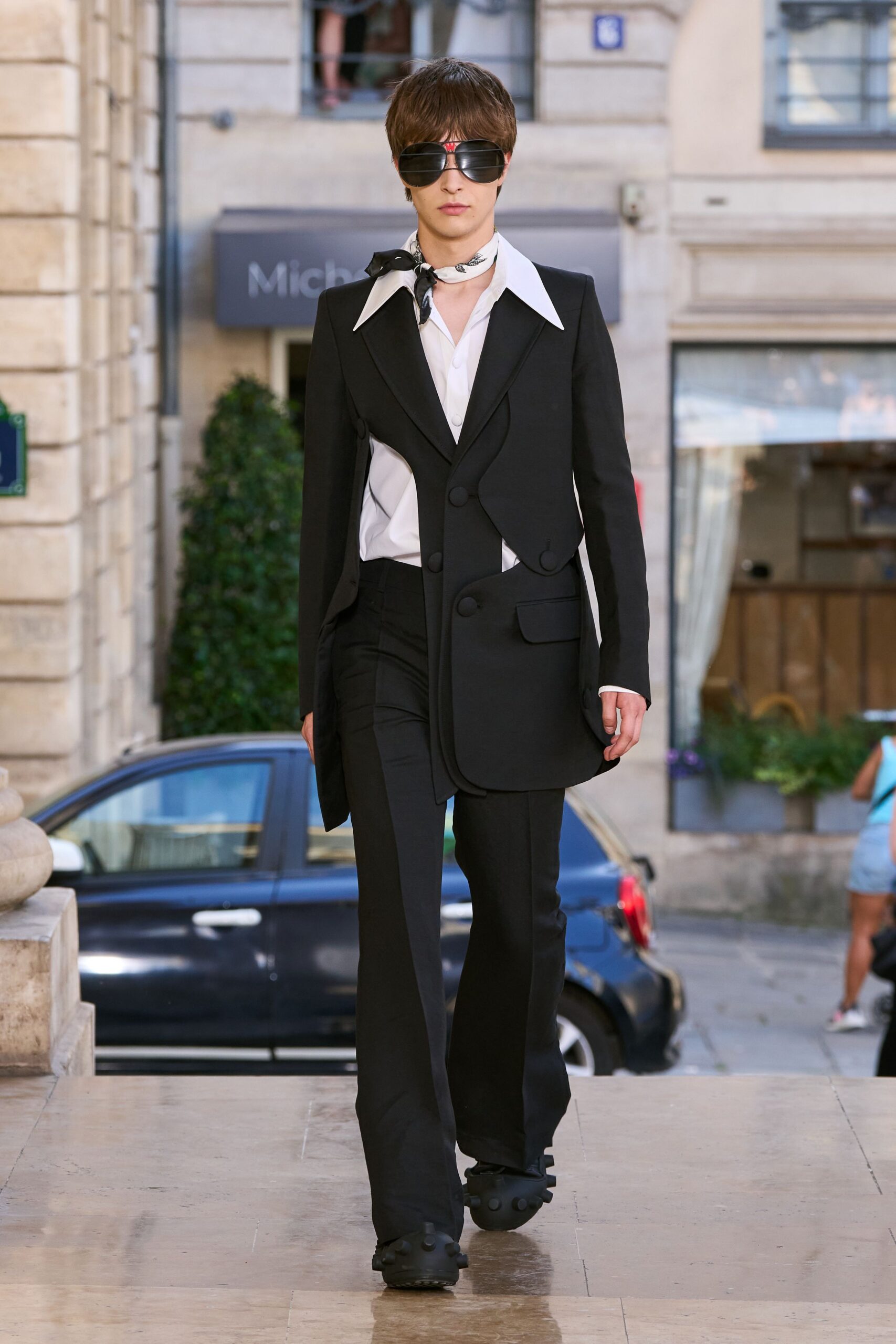 black tailored blazer with white shirt