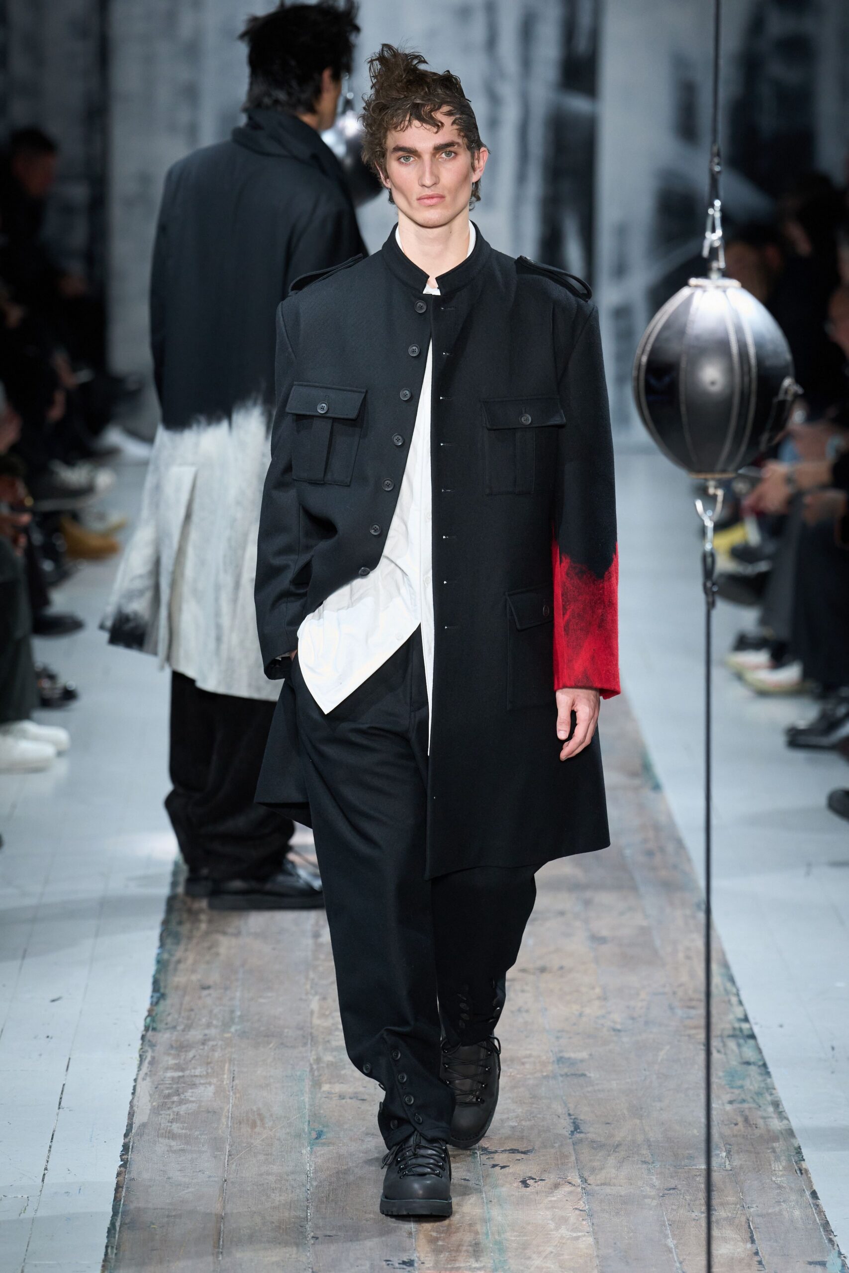 black coat with red detail