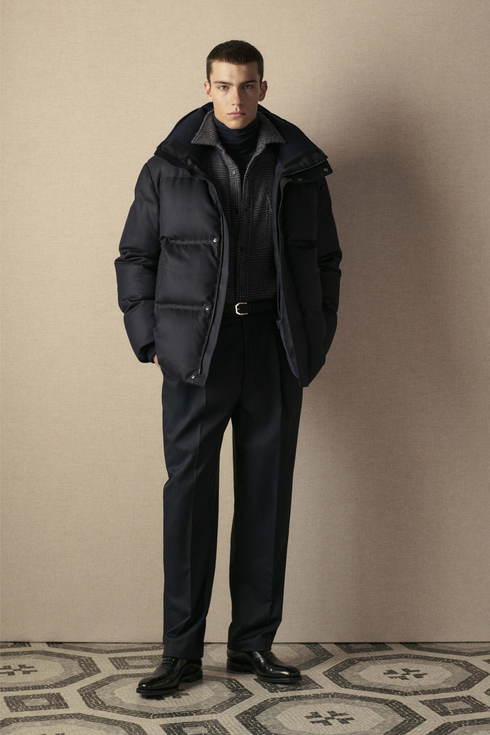 black wool tailored pleated pants