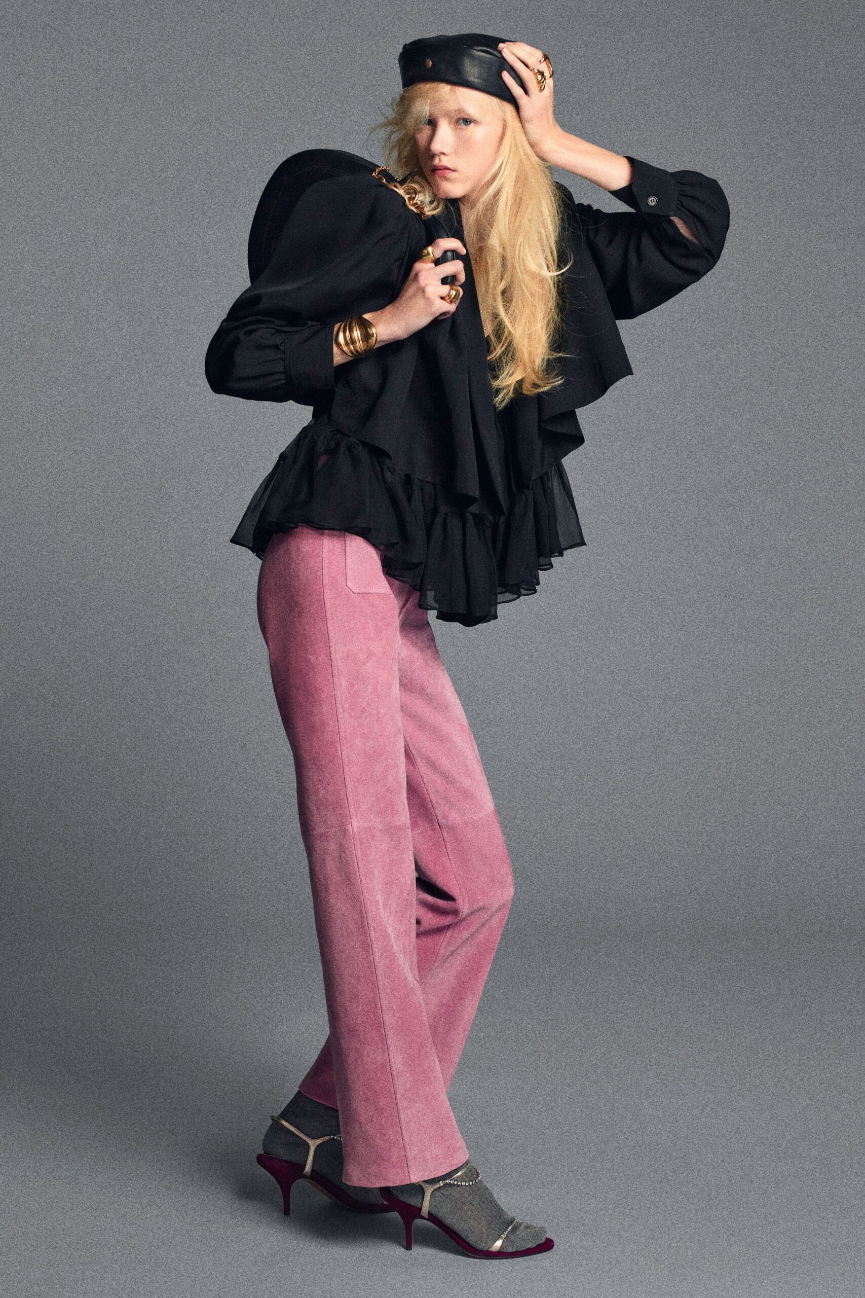 pink suede relaxed straight-leg pants
