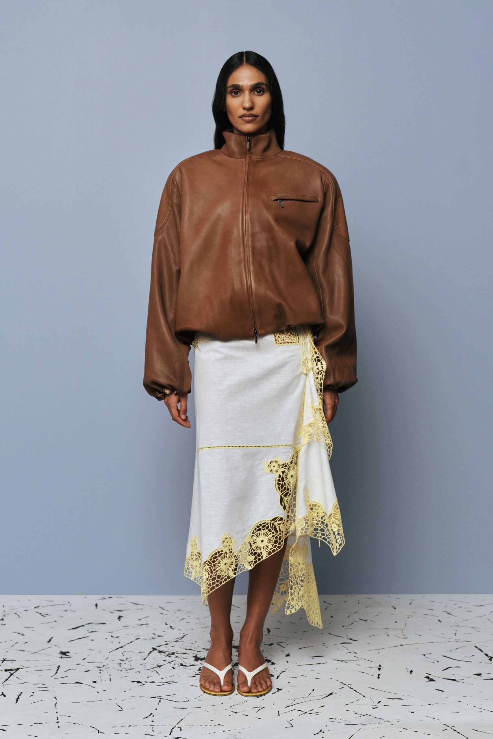 white cotton asymmetric fitted embroidered skirt