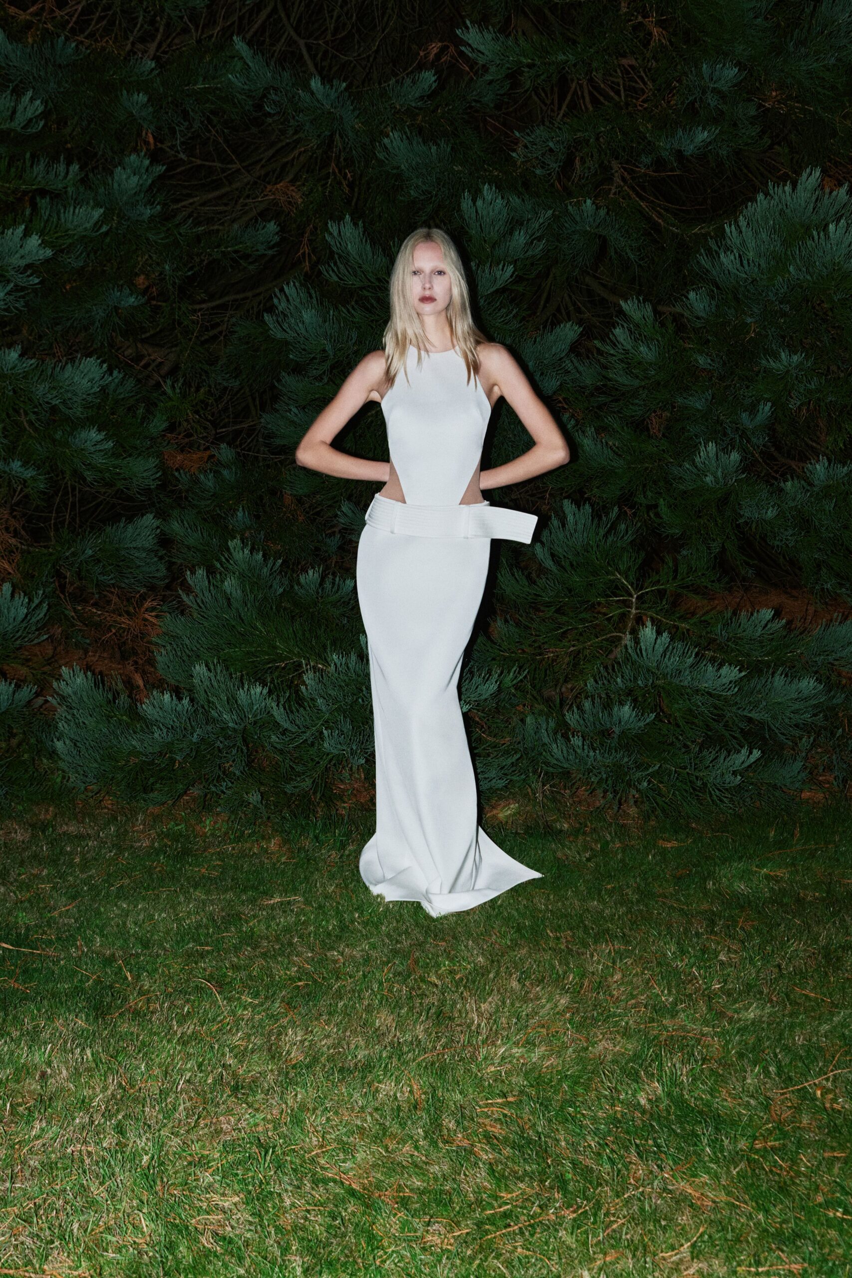 white fitted sleeveless gown